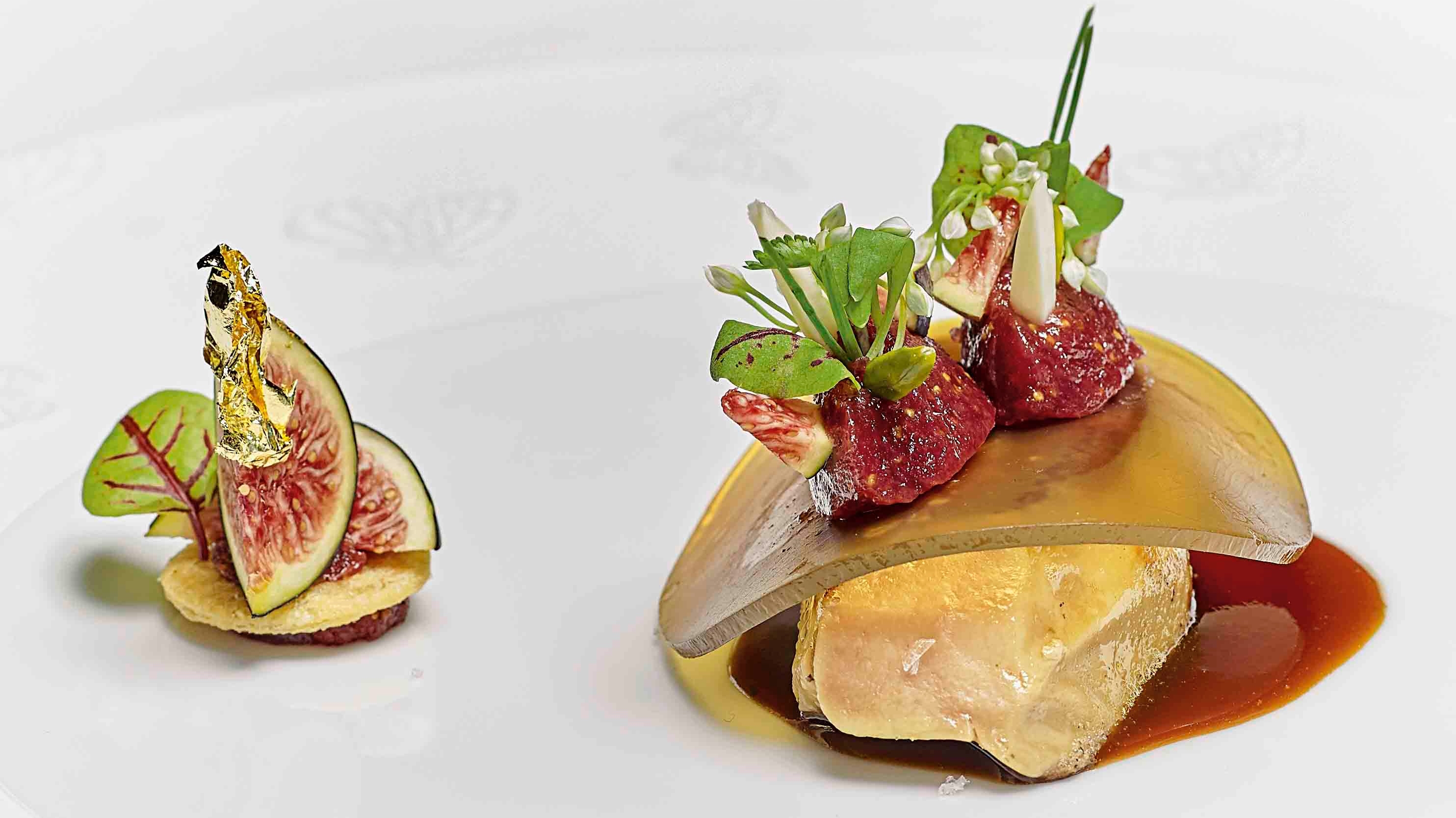 Hot Duck Foie Gras Escalope With Figs, Fig Compote in Red Win