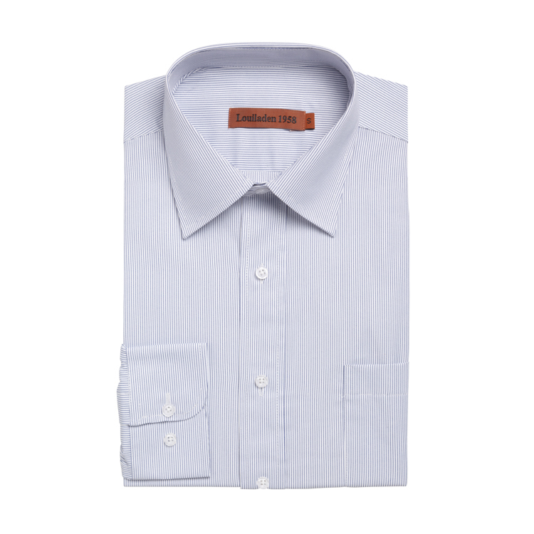 韓版防皺 白底灰藍細線條