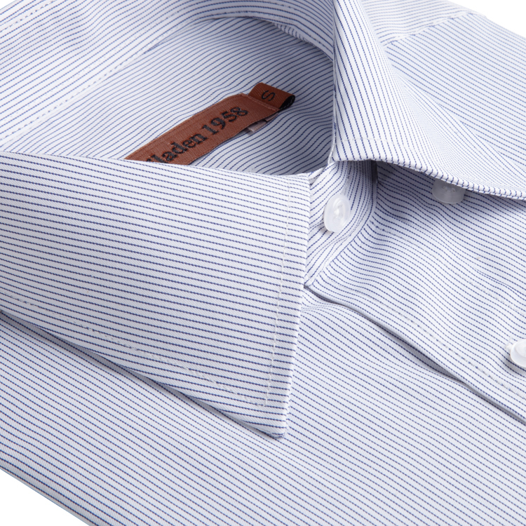 韓版防皺 白底灰藍細線條