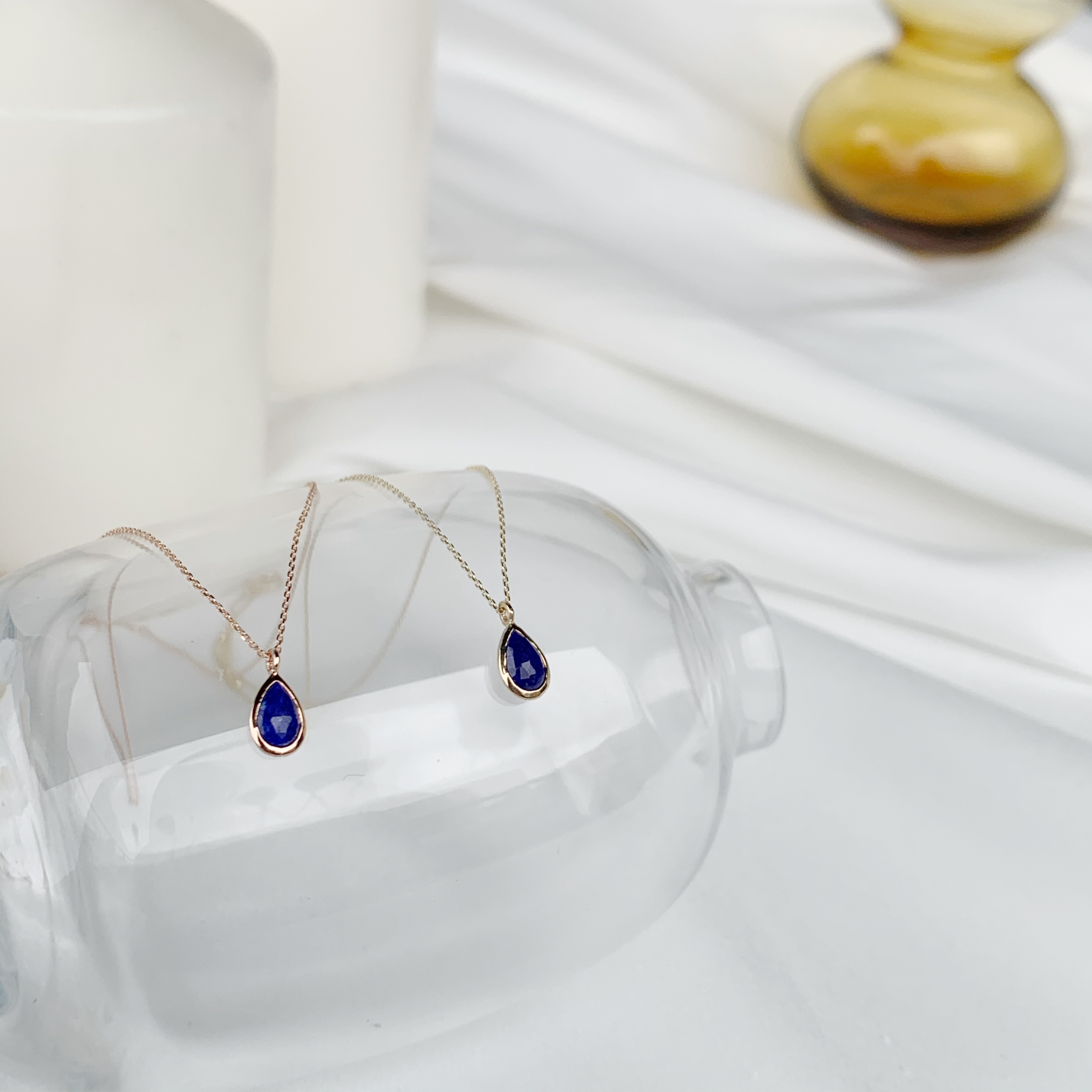 14K簡約包邊水滴青金石鎖骨鍊