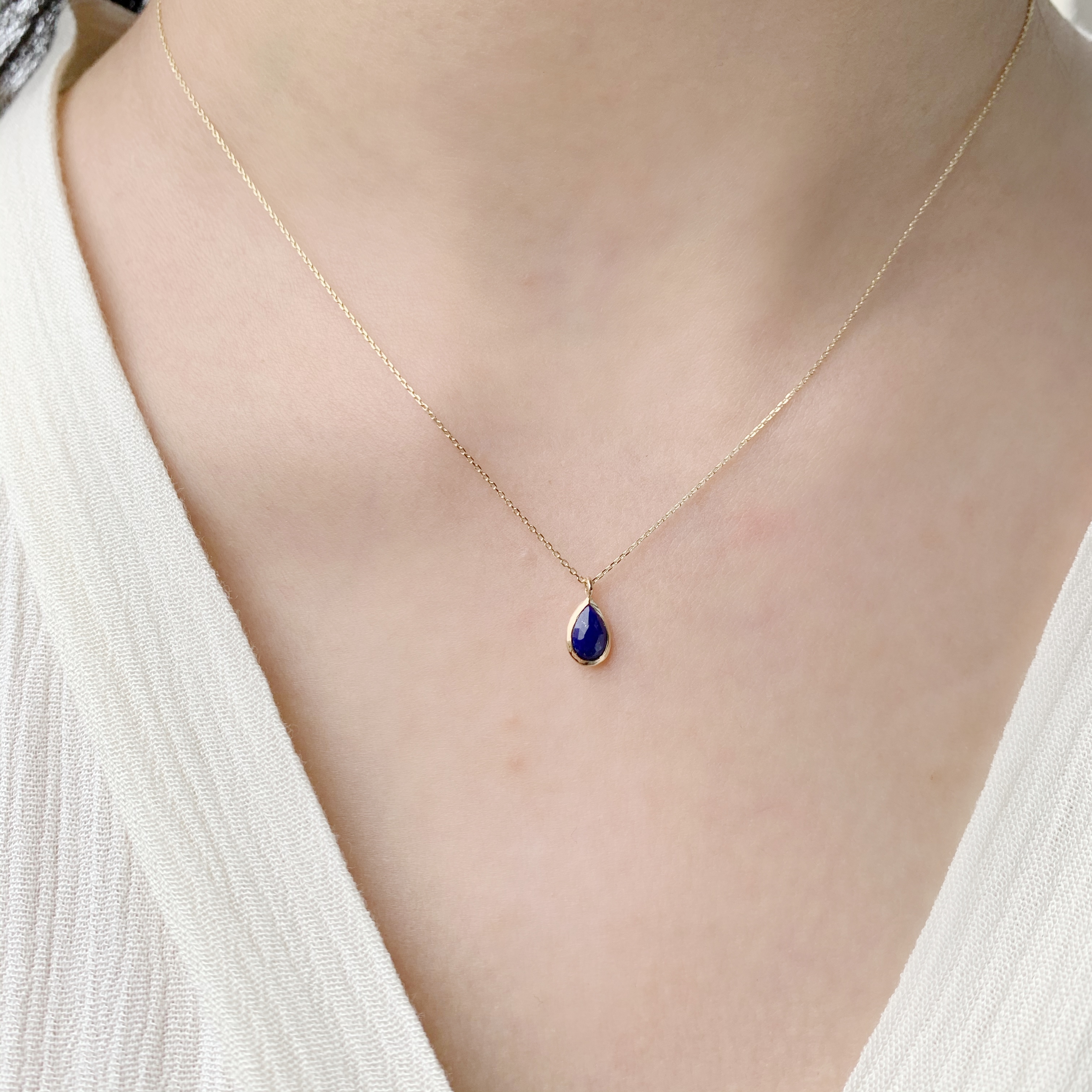 14K簡約包邊水滴青金石鎖骨鍊