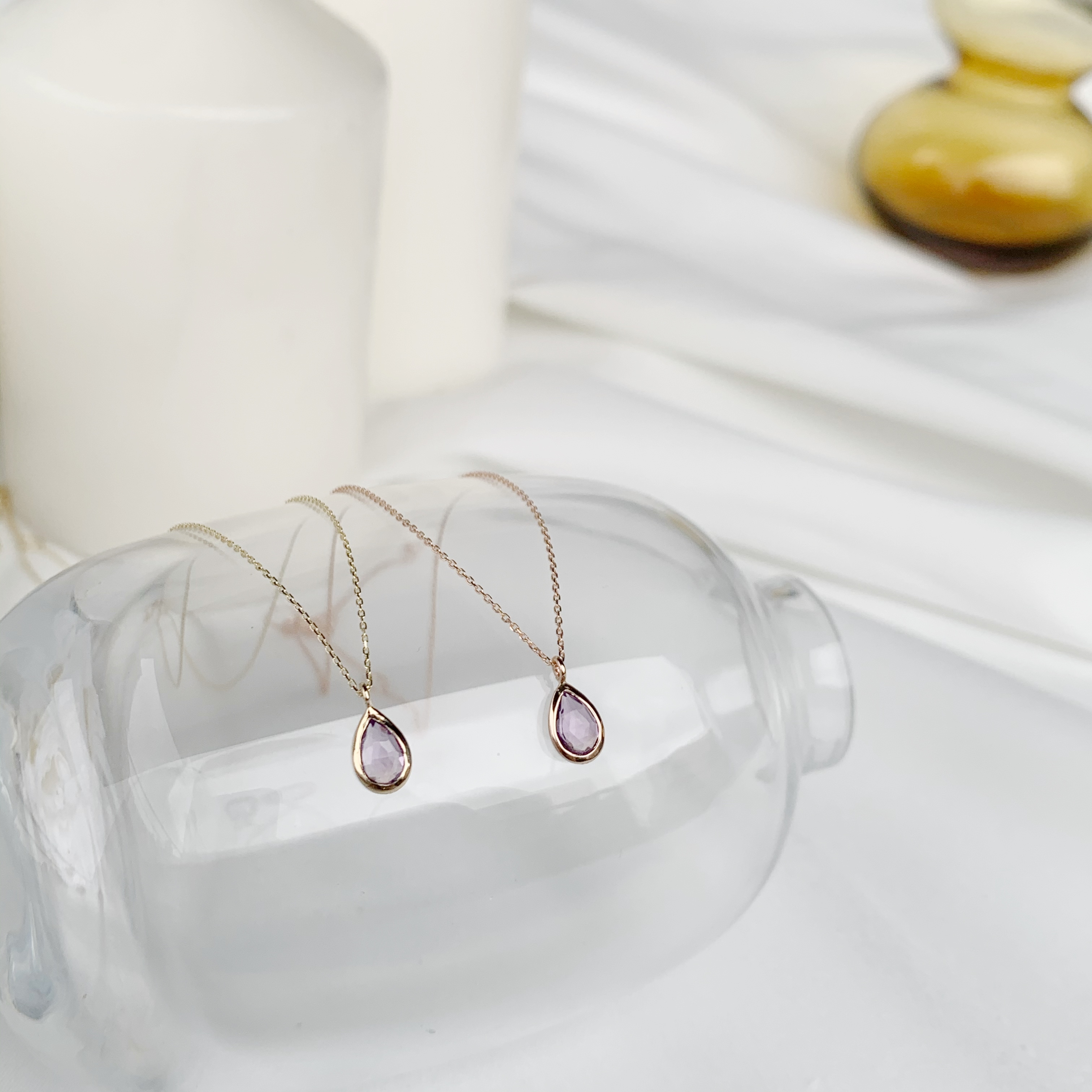 14K簡約包邊水滴紫水晶鎖骨鍊