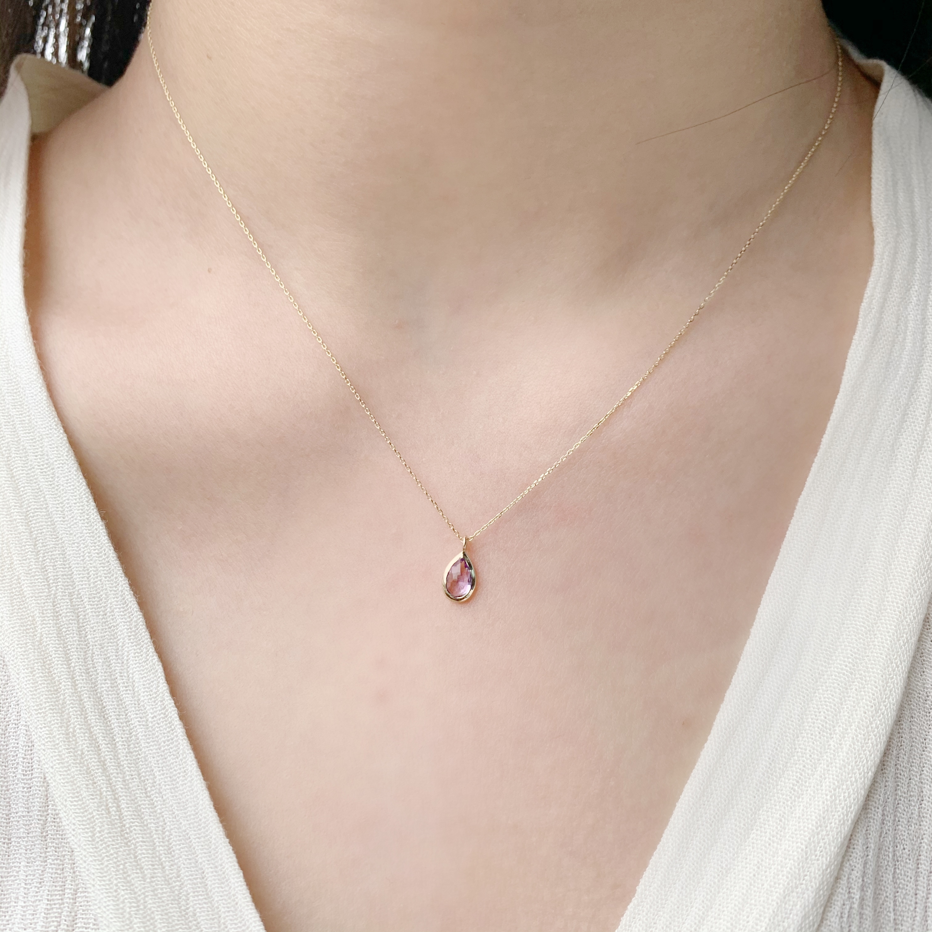 14K簡約包邊水滴紫水晶鎖骨鍊
