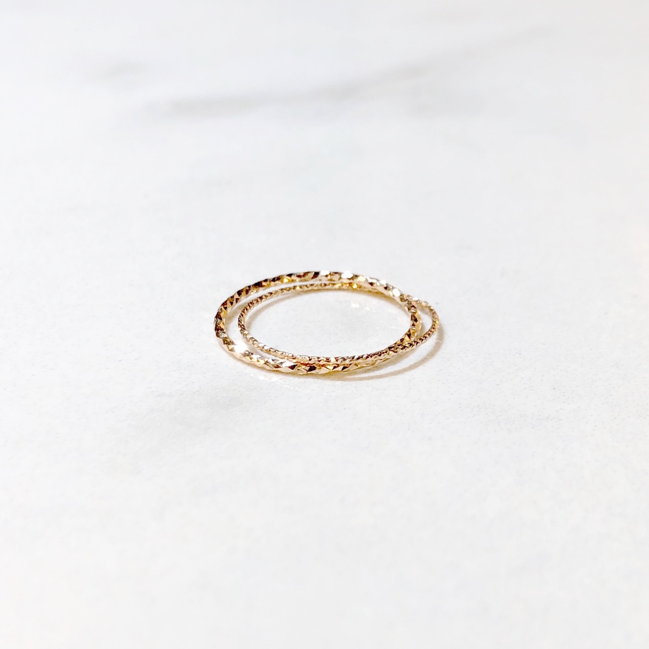 14K玫瑰金 閃亮亮雙環戒指