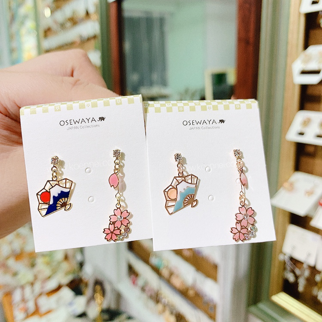[日本制] 櫻花&富士山扇耳環
