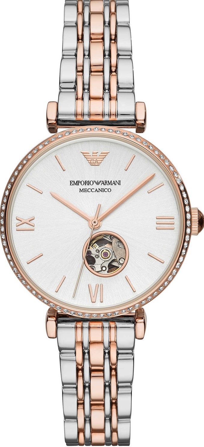 萬年鐘錶 - ARMANI   齒輪機械女錶 金銀雙色不銹鋼鍊帶  AR60019  錶徑34MM