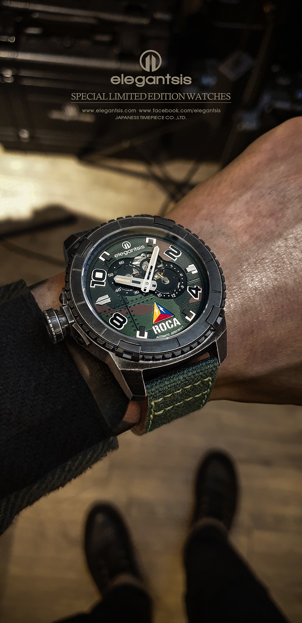 萬年鐘錶 - elegantsis 愛樂時   限定300只  愛樂時陸軍裝甲兵限定機械腕錶 ELJX48AS-ROCA
