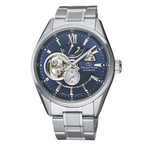 ORIENT STAR 東方之星 OPEN HEART系列 小鏤空機械錶 鋼帶款 藍色 RE-AV0003L