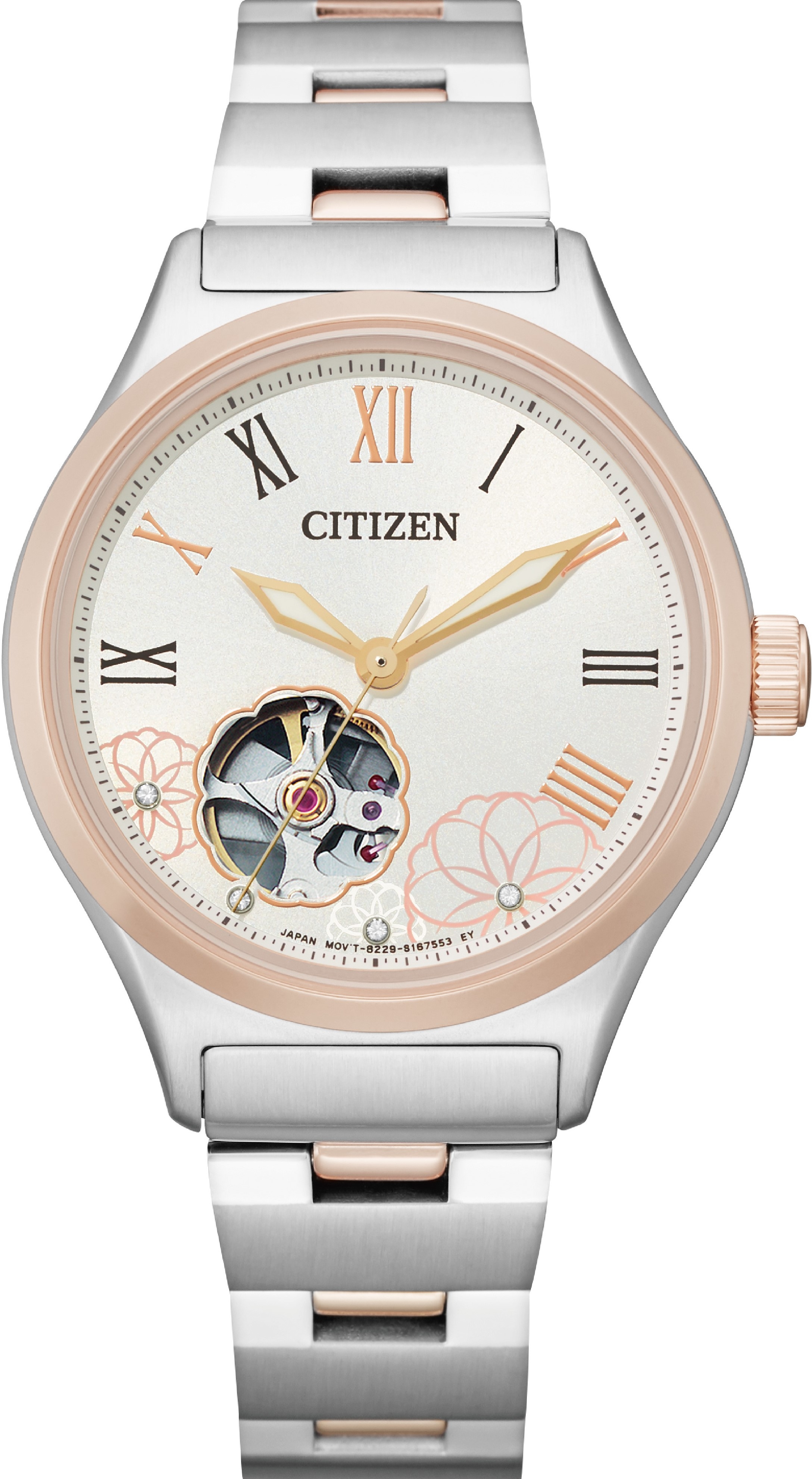 萬年鐘錶 - Citizen 星辰錶  XC   牡丹花 機械女錶  PC1008-89A   錶徑34MM
