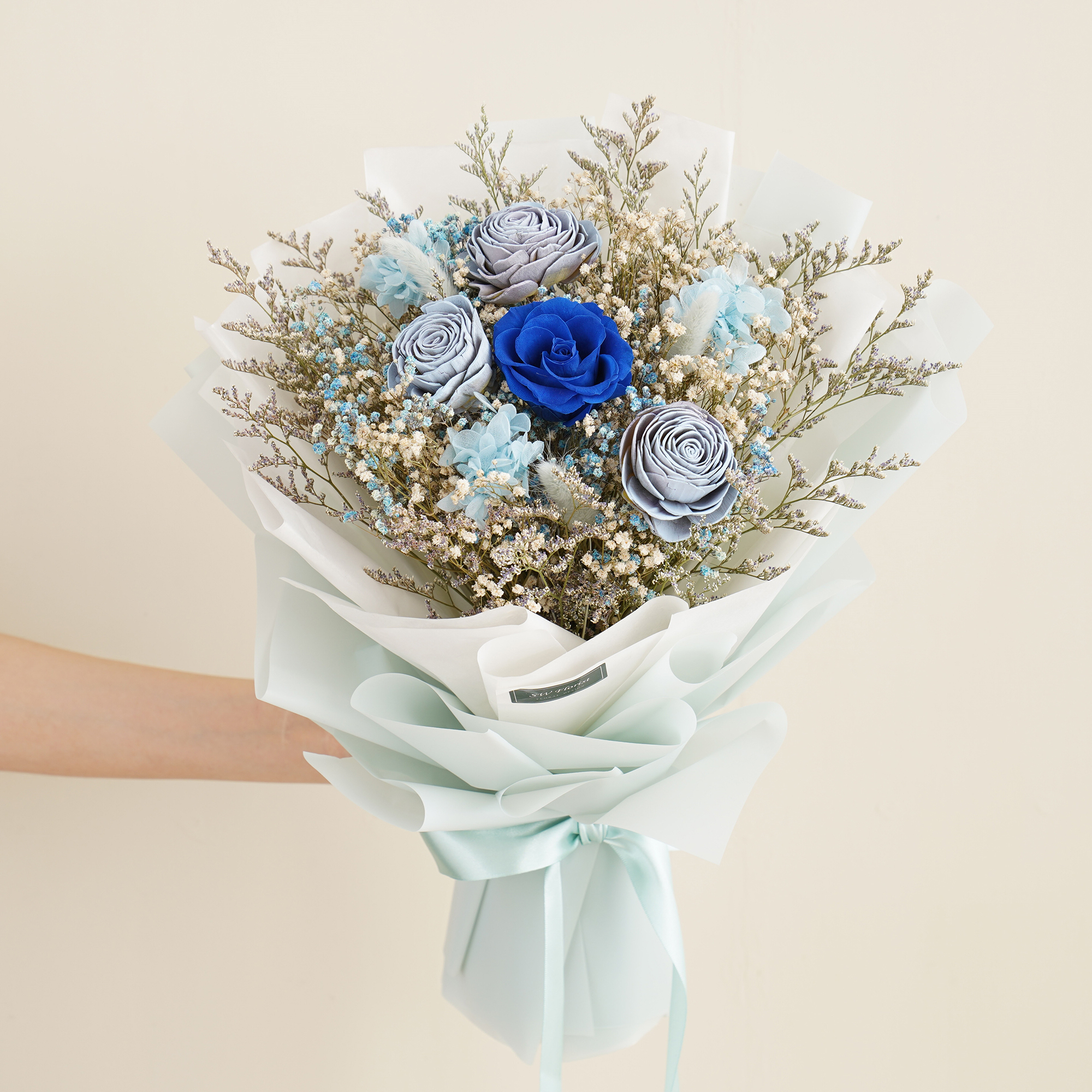 ｜美式浪漫藍乾燥花束 不凋花 畢業花束 情人節禮物 求婚花束 大型花束｜