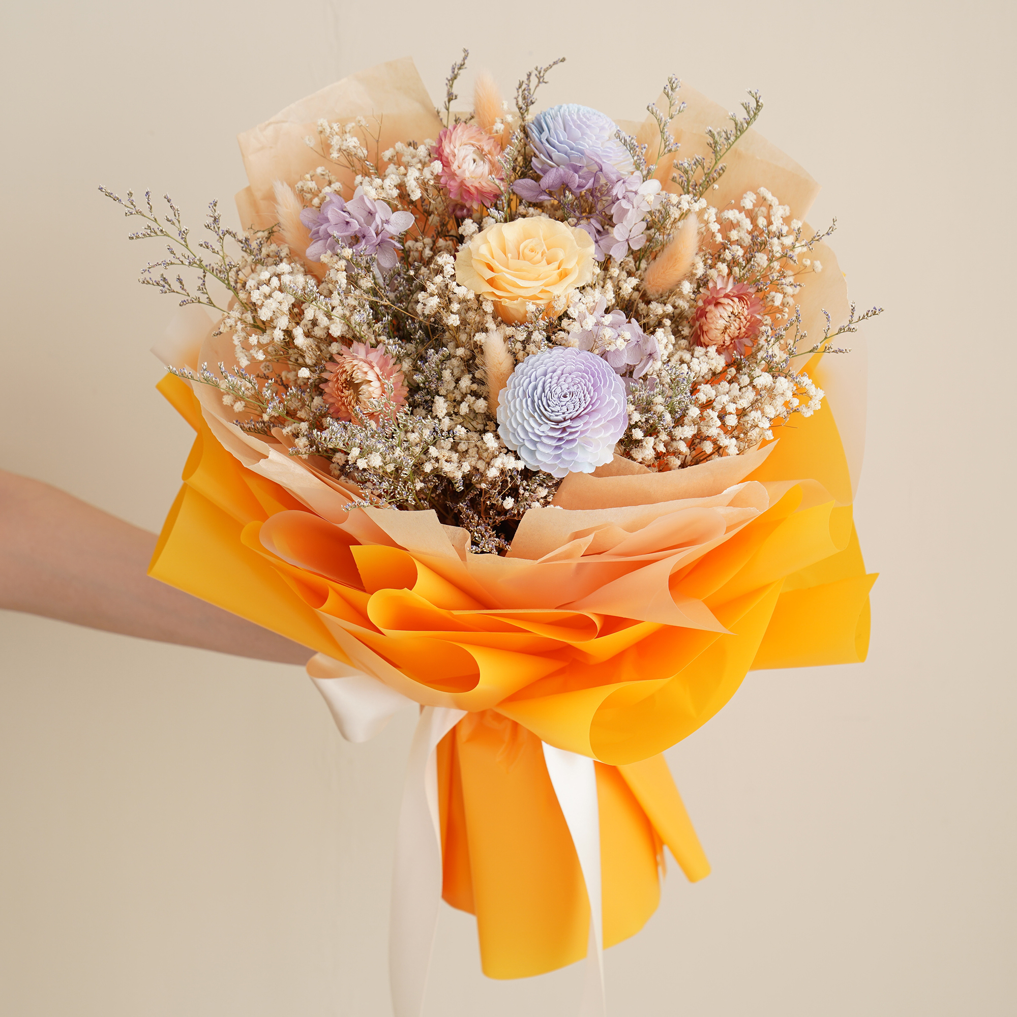 ｜美式熱情橙乾燥花束 不凋花 畢業花束 情人節禮物 求婚花束 大型花束｜
