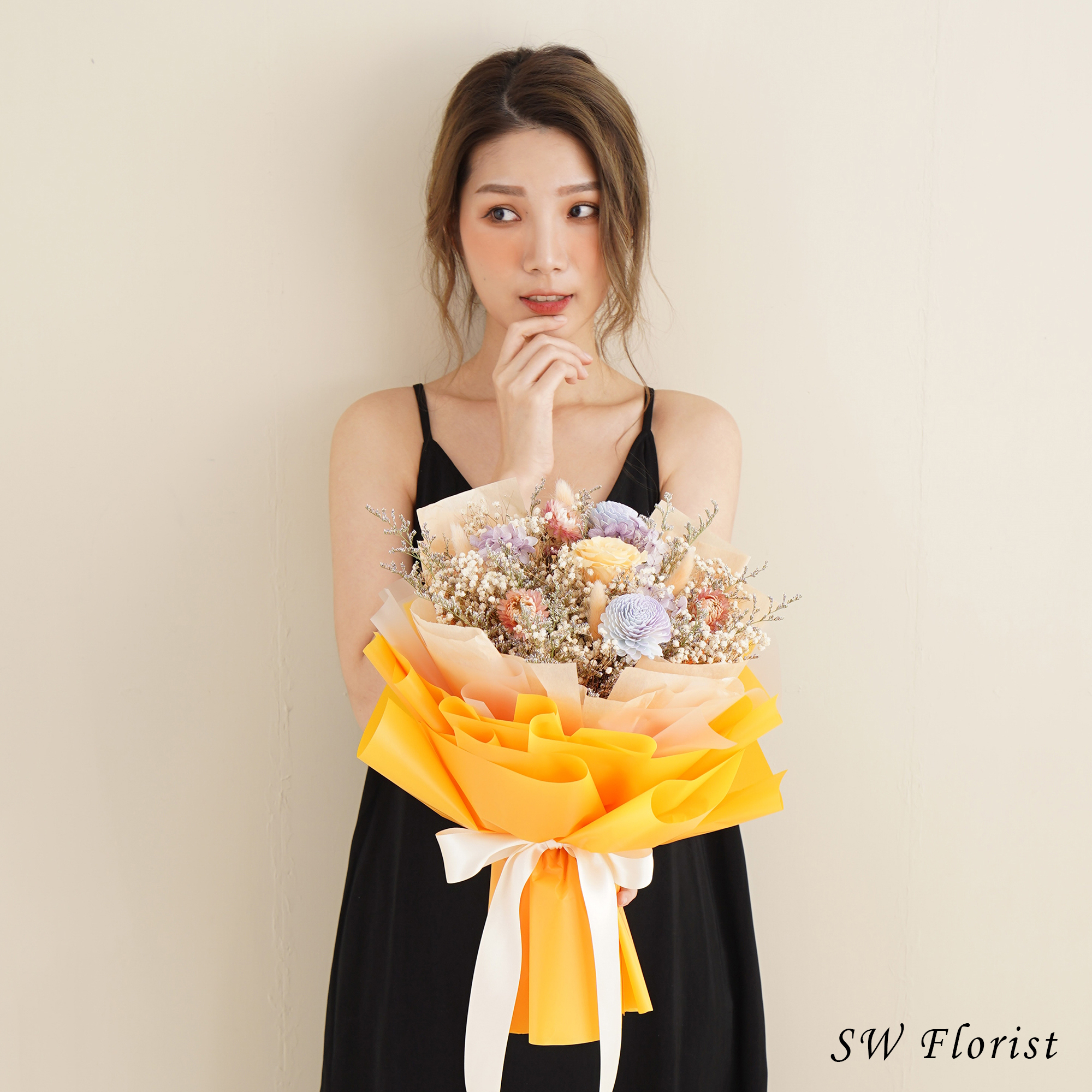 ｜美式熱情橙乾燥花束 不凋花 畢業花束 情人節禮物 求婚花束 大型花束｜
