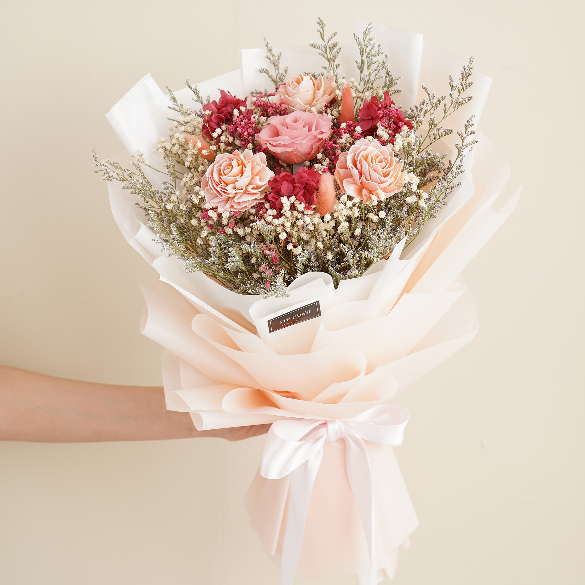 ｜美式夢幻粉乾燥花束 不凋花 畢業花束 情人節禮物 求婚花束 大型花束｜