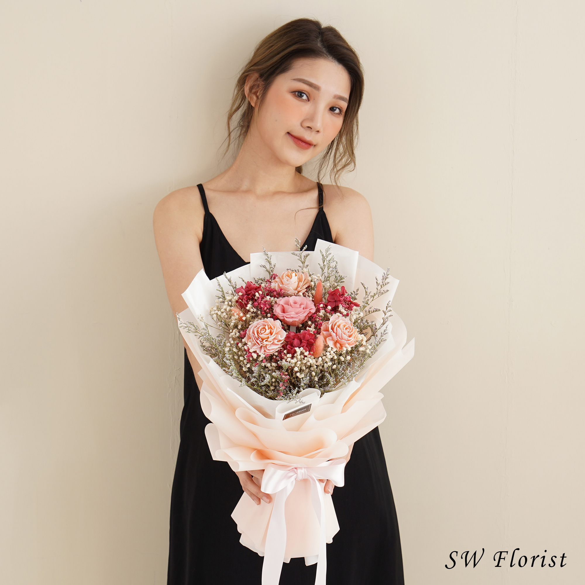 ｜美式夢幻粉乾燥花束 不凋花 畢業花束 情人節禮物 求婚花束 大型花束｜