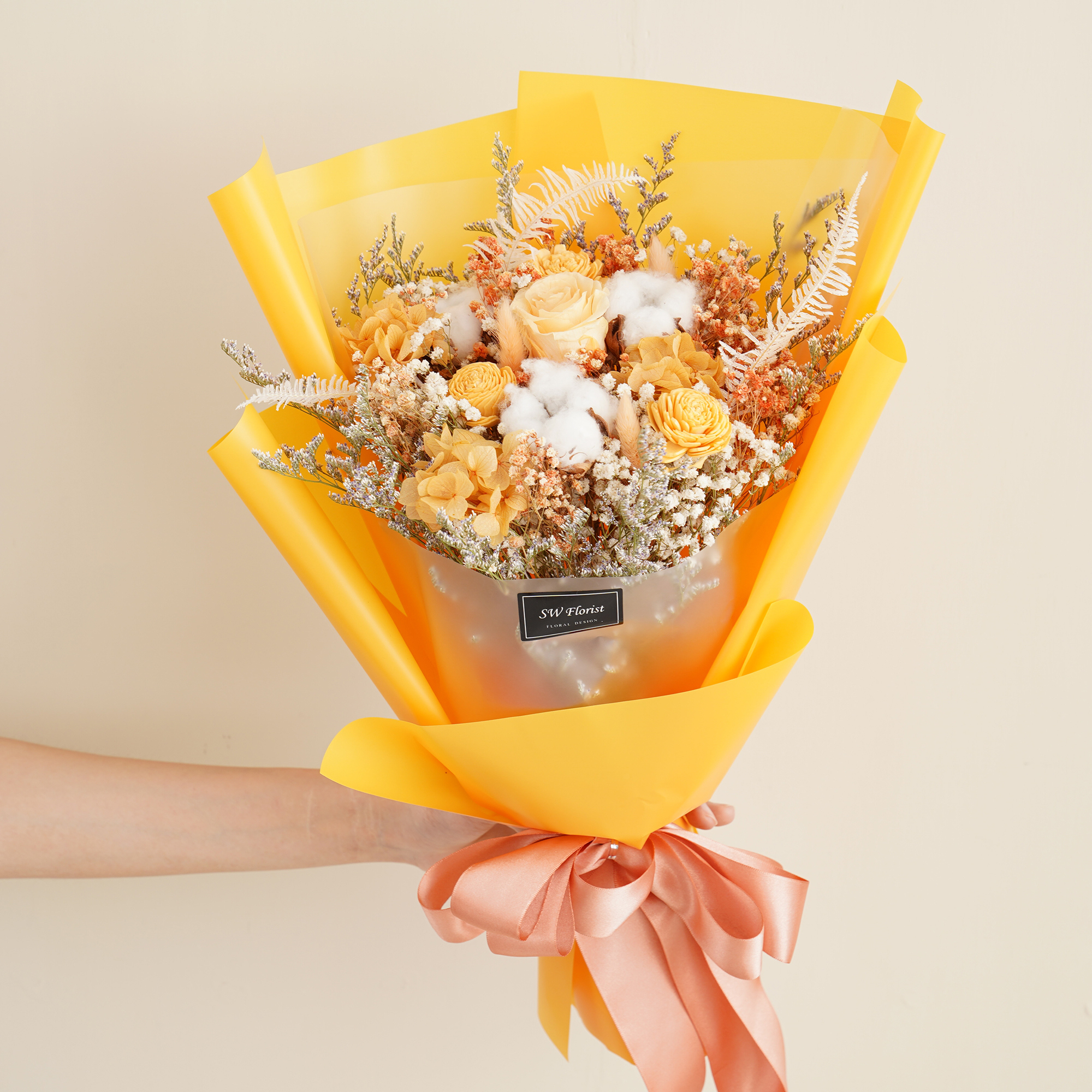 ｜韓式霧面香吉士橙色乾燥花束 不凋花 畢業花束 情人節禮物 求婚花束 大型花束｜