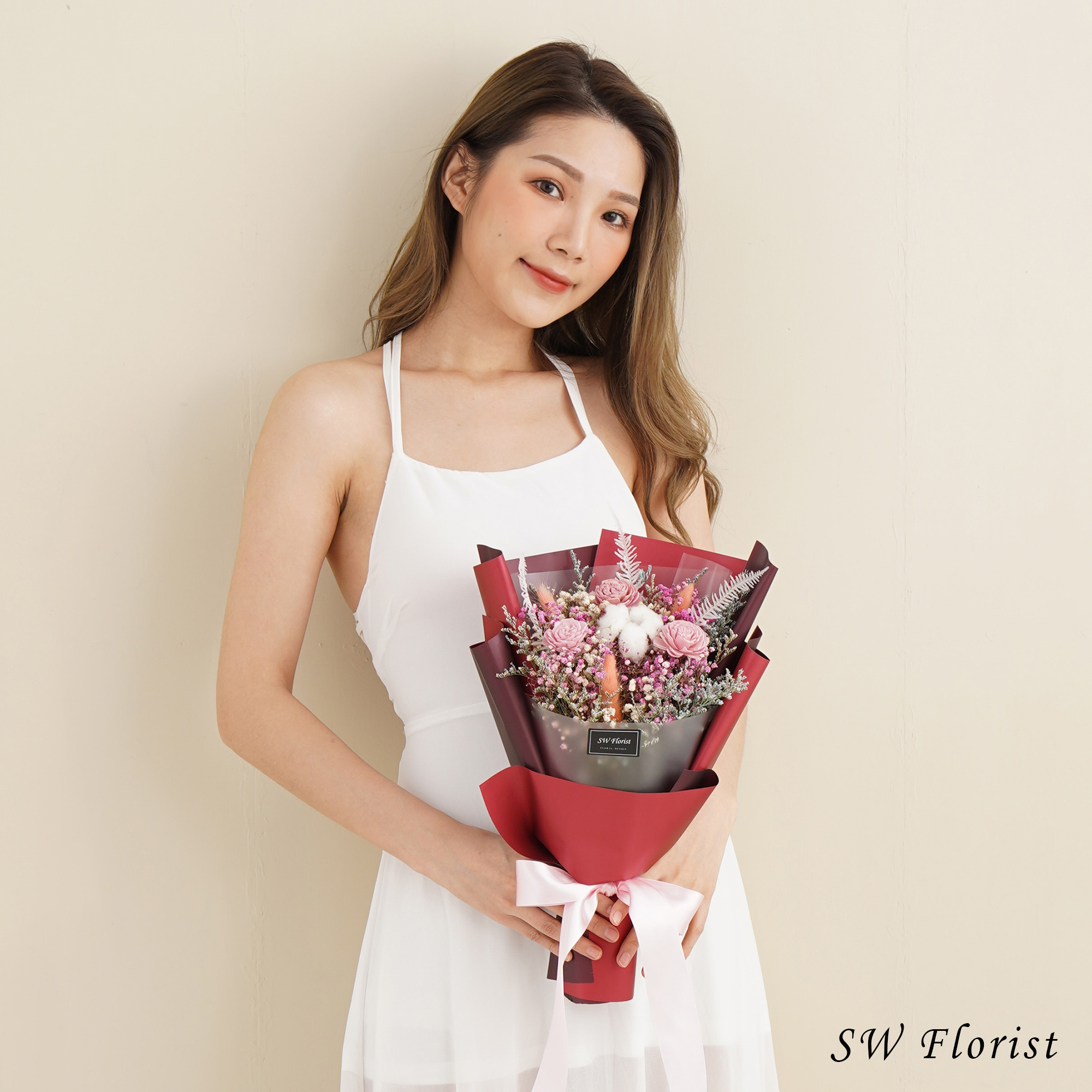 ｜紅粉知己乾燥花束 不凋花 畢業花束 情人節禮物 求婚花束 中型花束｜