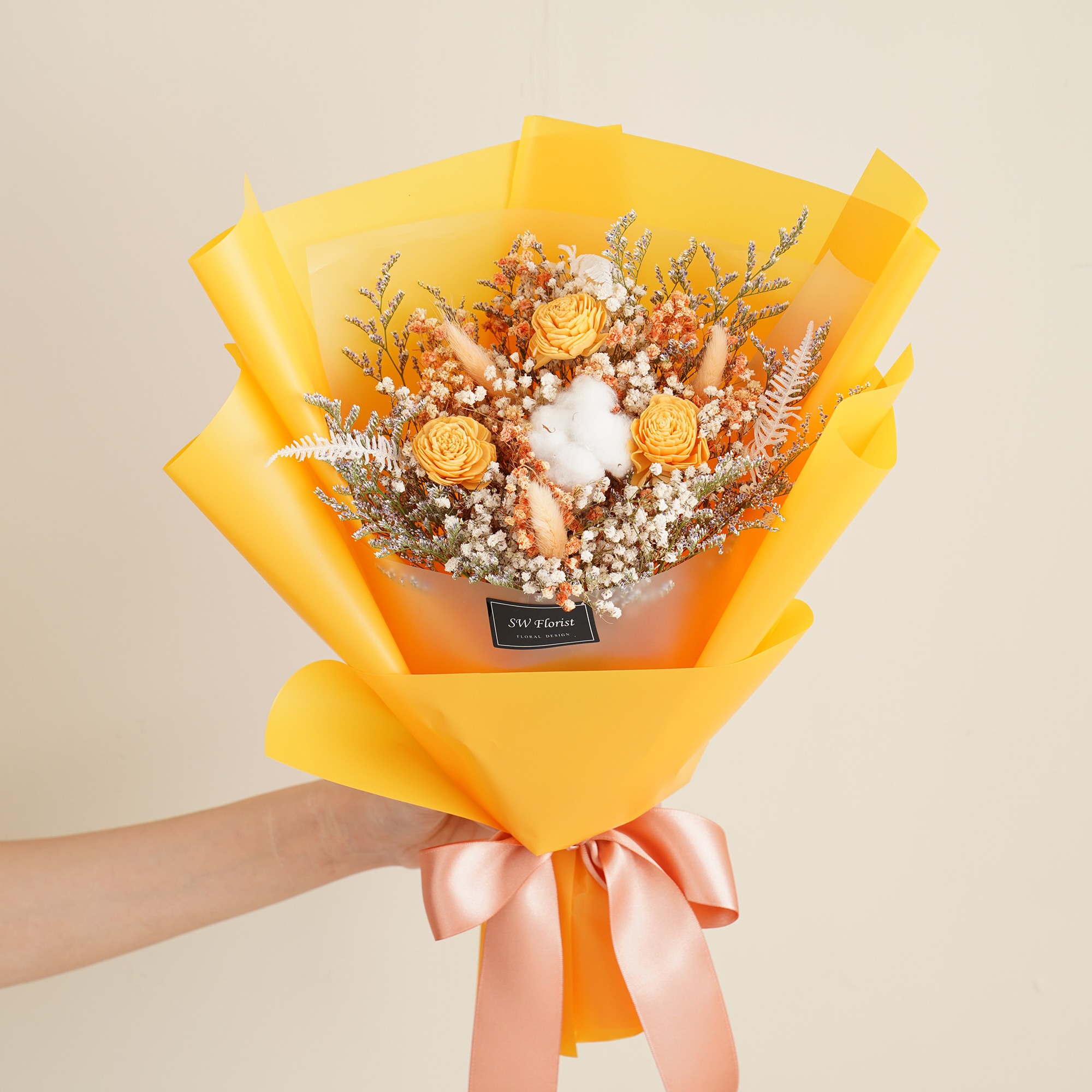 ｜韓式霧面香吉士橙色乾燥花束 不凋花 畢業花束 情人節禮物 求婚花束 中型花束｜