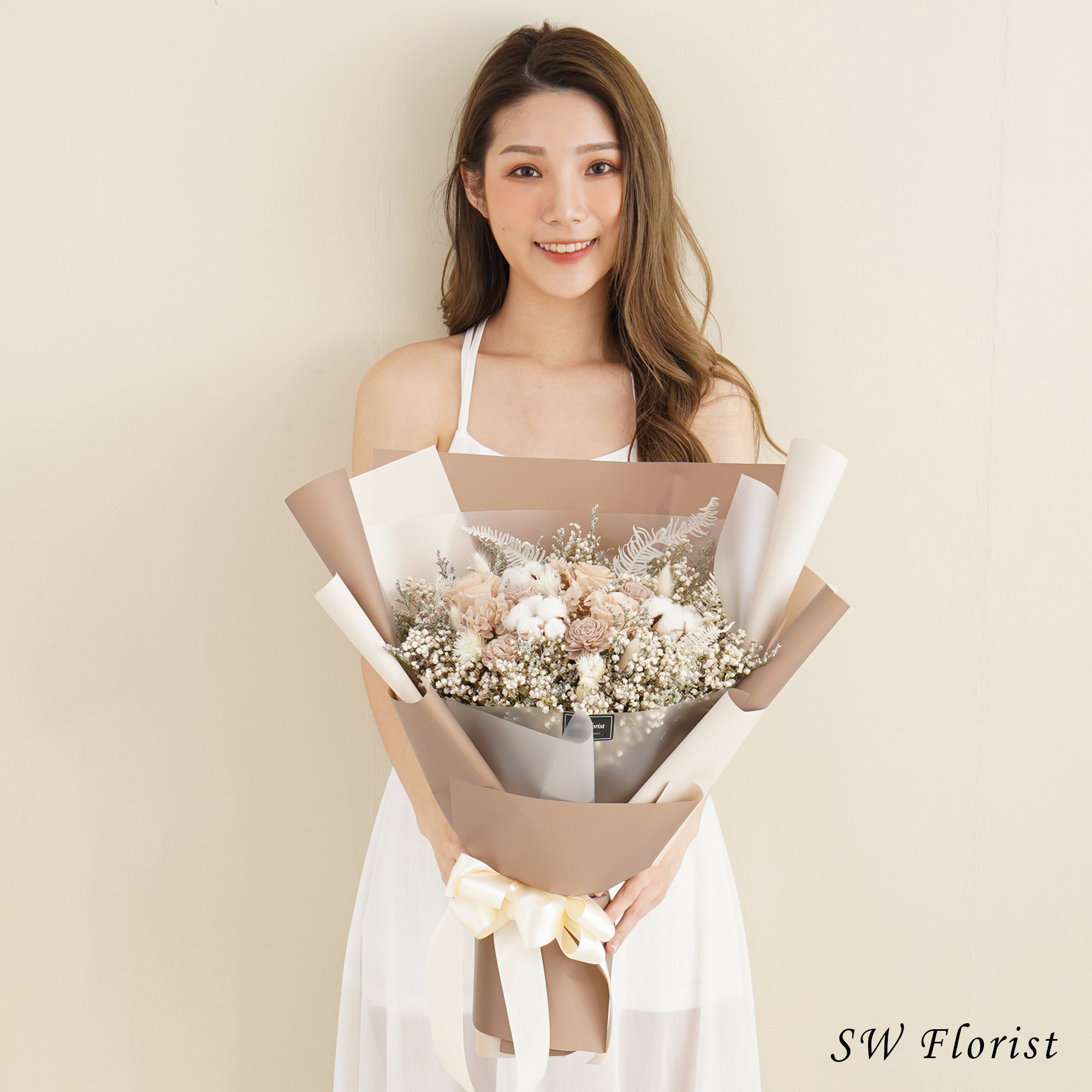 |經典焦糖奶茶色-永生花束-情人節禮物-求婚花束-特大|