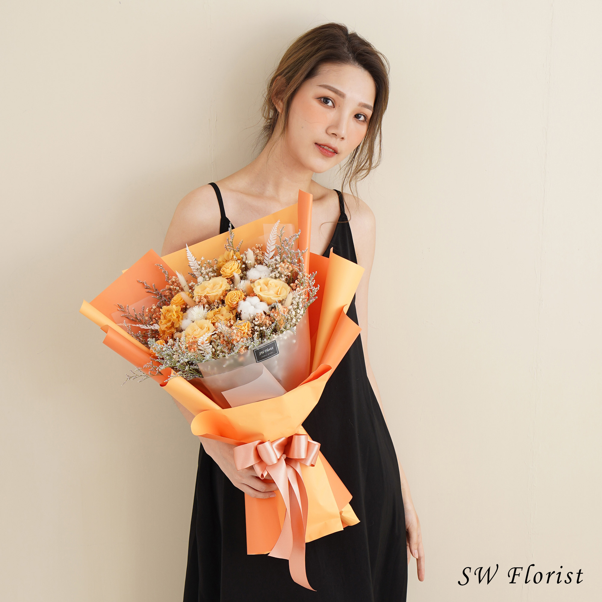 |經典哈密瓜橘-永生花束-情人節禮物-求婚花束-特大|