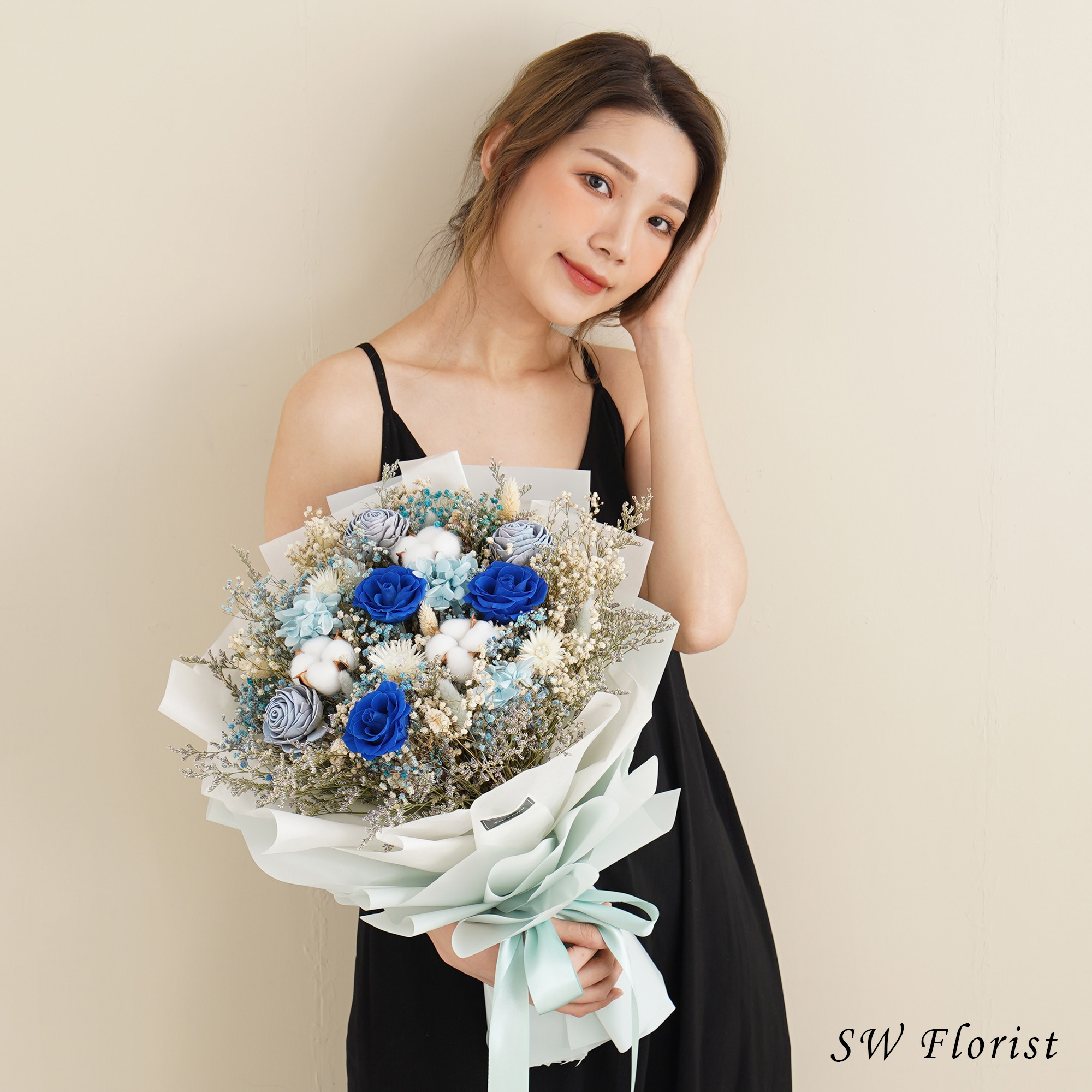 |美式浪漫藍-情人節禮物-浪漫求婚花束-乾燥花束-特大|