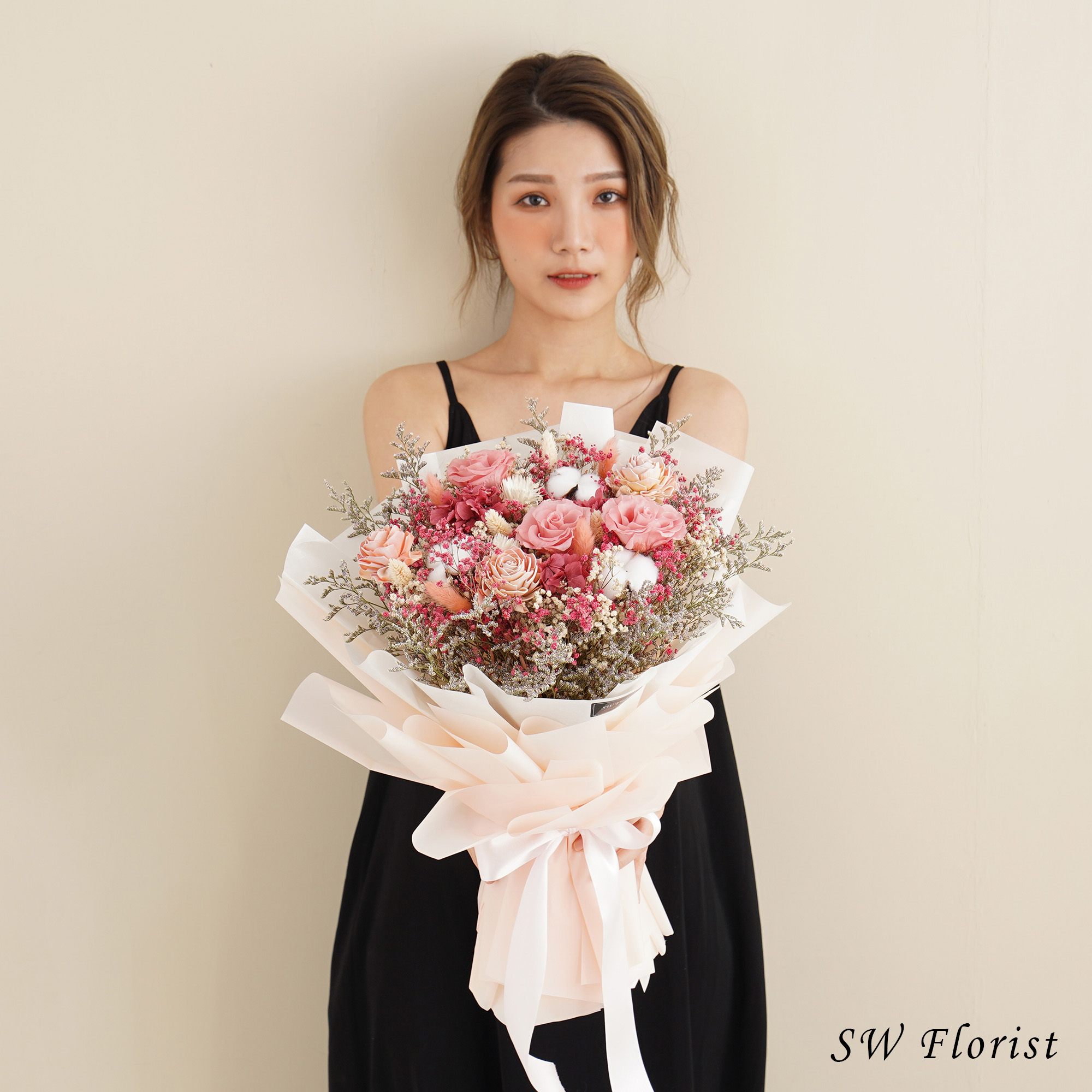 |美式夢幻粉-情人節禮物-浪漫求婚花束-乾燥花束-特大|