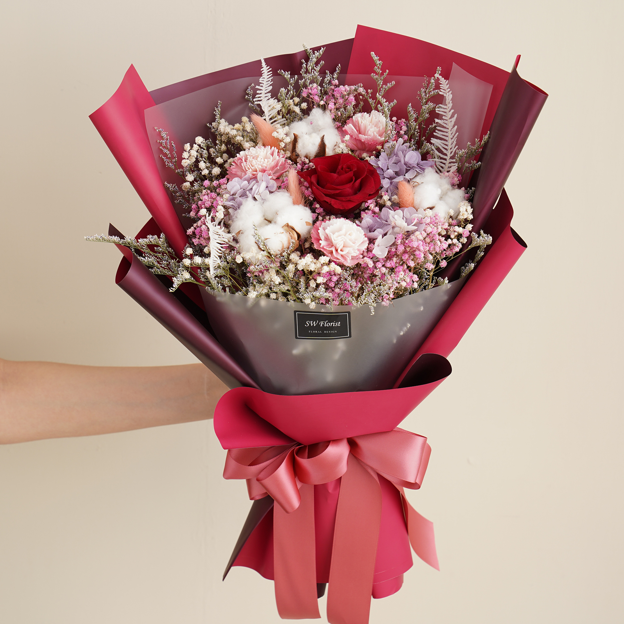 ｜紅色系母親節專屬款 乾燥花束 永生花束 康乃馨花 大型花束｜