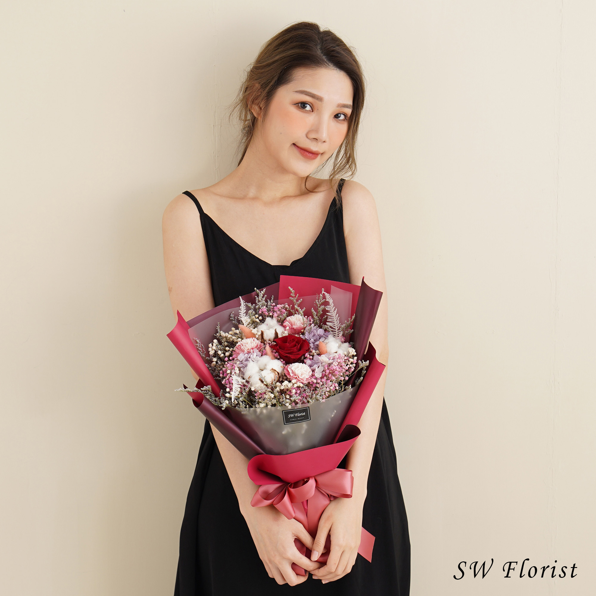 ｜紅色系母親節專屬款 乾燥花束 永生花束 康乃馨花 大型花束｜