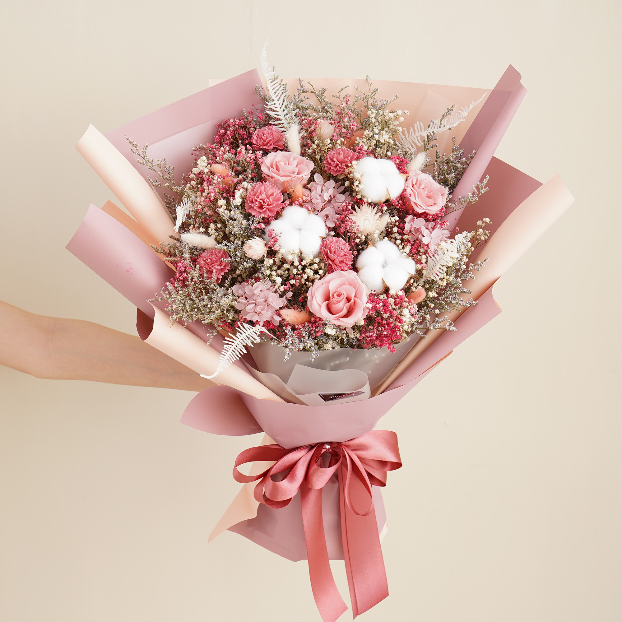 |粉色母親節花束-康乃馨-母親生日禮物-紀念日禮物-乾燥花束-特大|