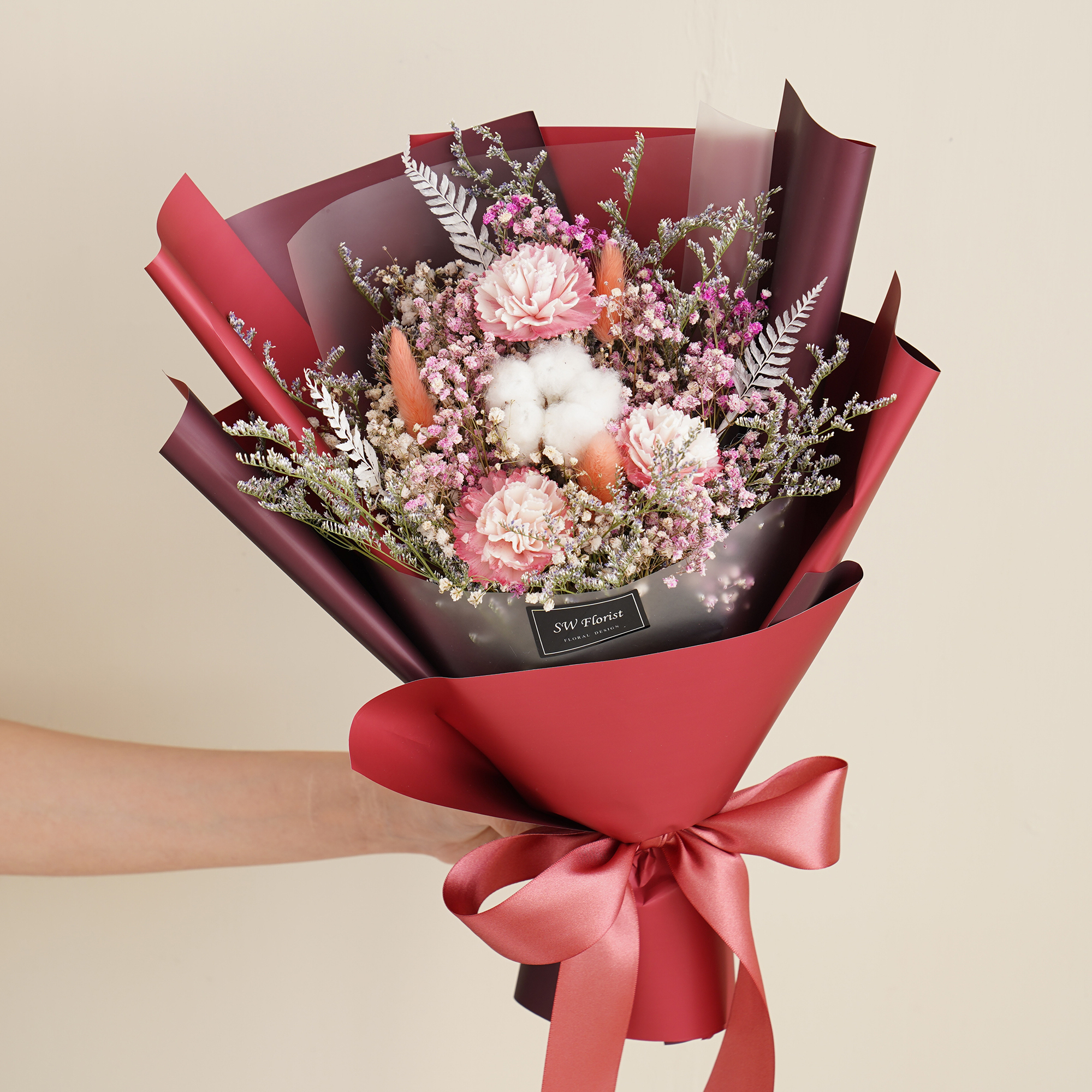 ｜紅色系母親節專屬款 乾燥花束 永生花束 康乃馨花 中型花束｜