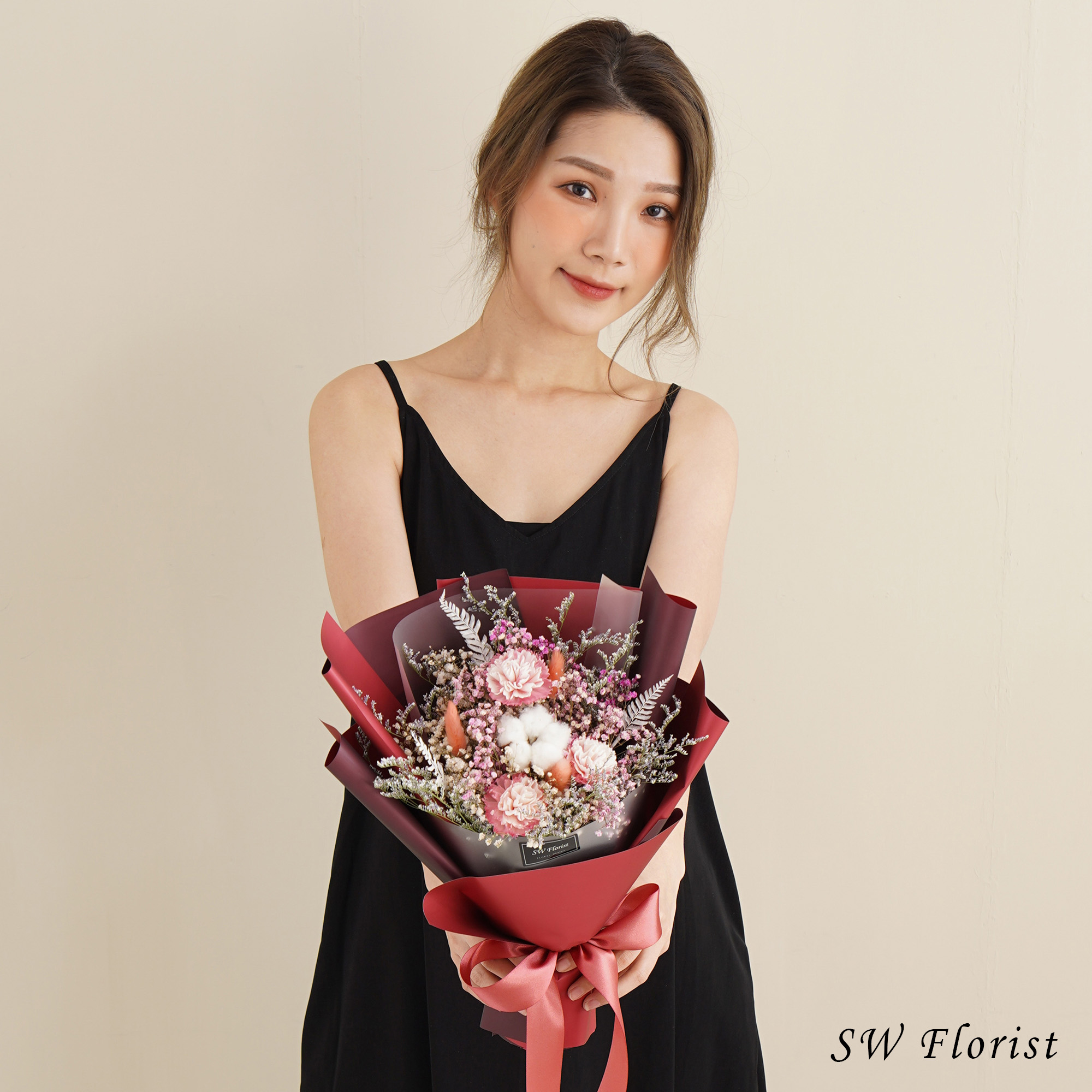 ｜紅色系母親節專屬款 乾燥花束 永生花束 康乃馨花 中型花束｜