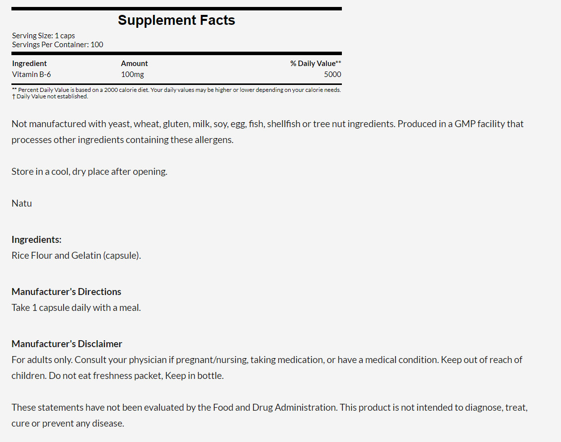 [預購] Now 維他命B-6 100mg 100/ 250粒