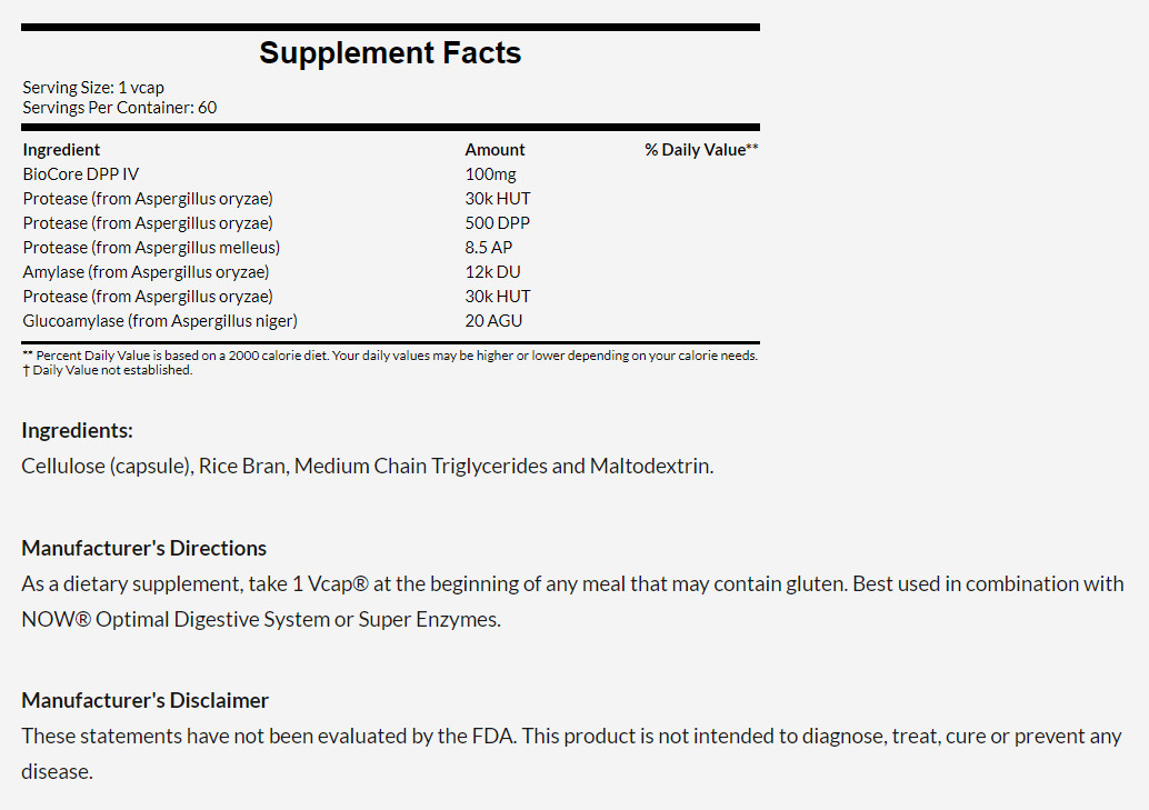 [預購] Now 麩質消化配方 60粒 Gluten Digest