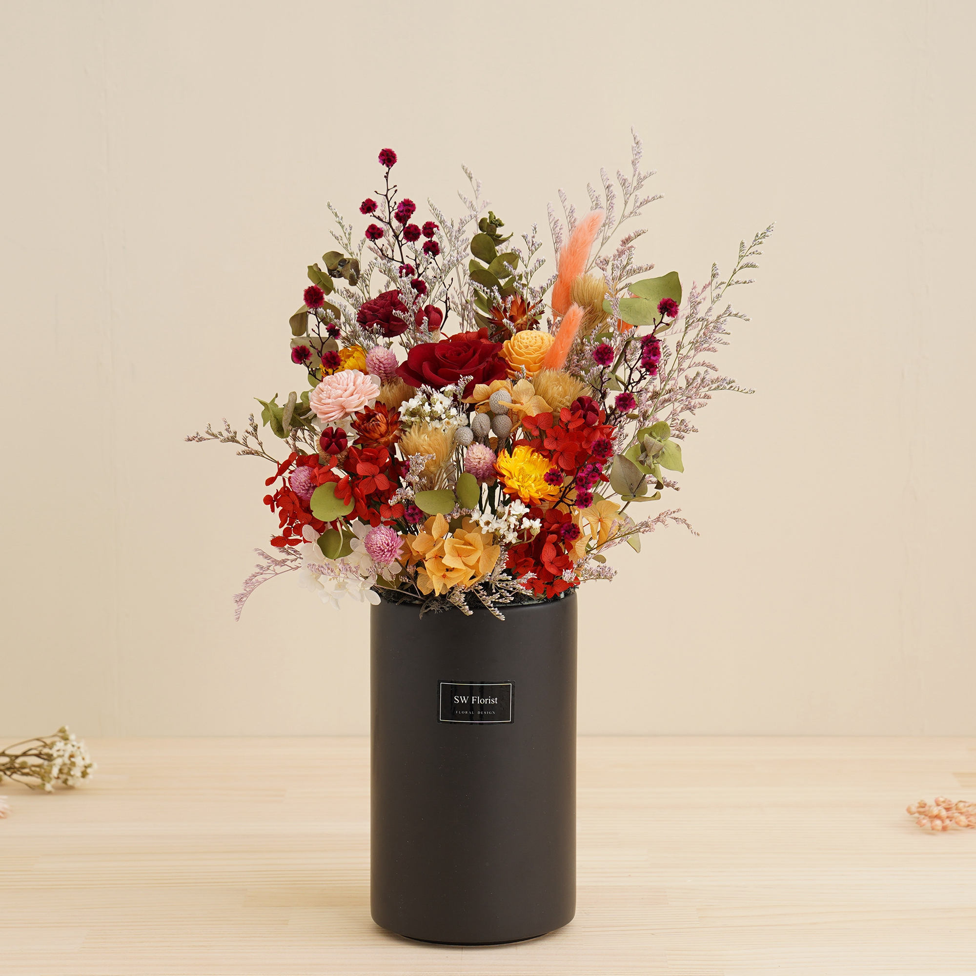 ｜工業風店面首選 財源廣進款 永生花盆栽 乾燥花盆栽 桌花設計 大型桌花｜