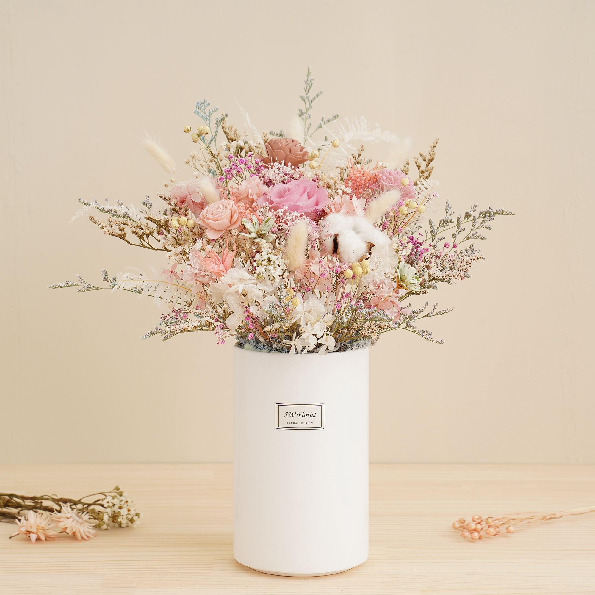 ｜網美風甜點店面首選 甜甜蜜蜜款 永生花盆栽 乾燥花盆栽 桌花設計 大型桌花｜