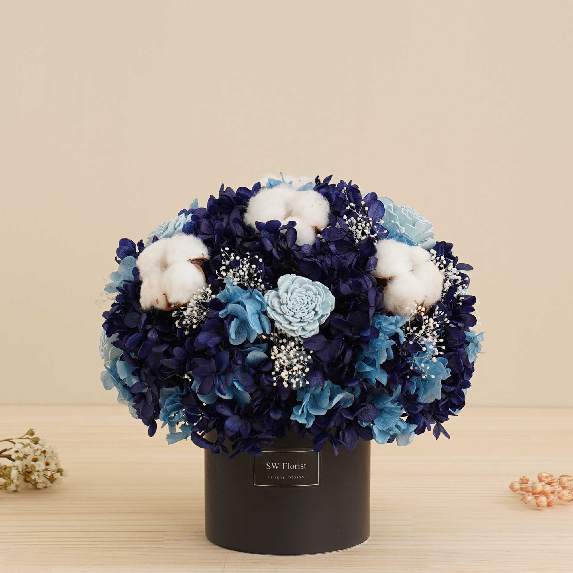 ｜經典款不凋花桌花 永生花 乾燥花 桌花設計 海底最深處款 大型桌花 黑盆｜