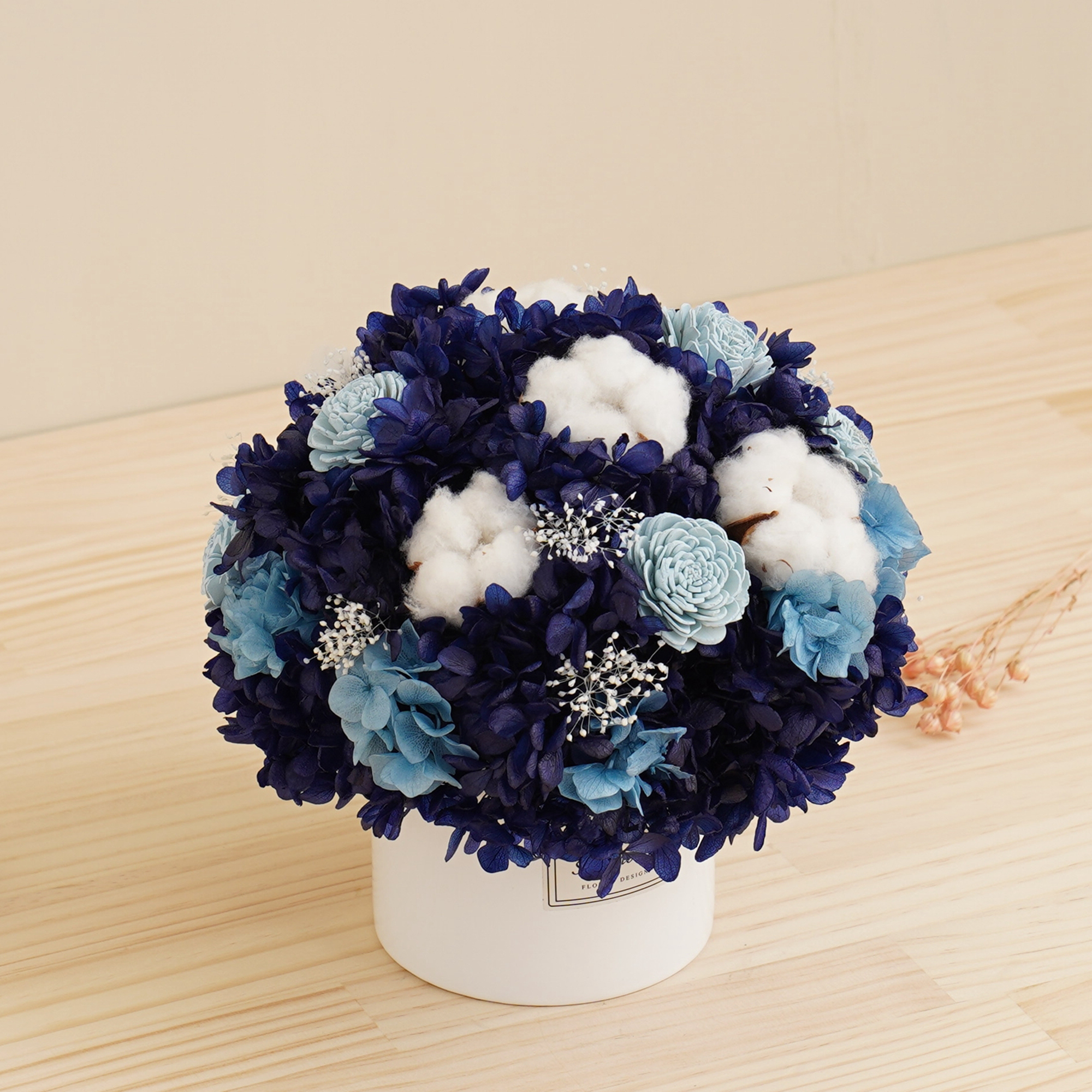 ｜經典款不凋花桌花 永生花 乾燥花 桌花設計 海底最深處款 大型桌花 白盆｜
