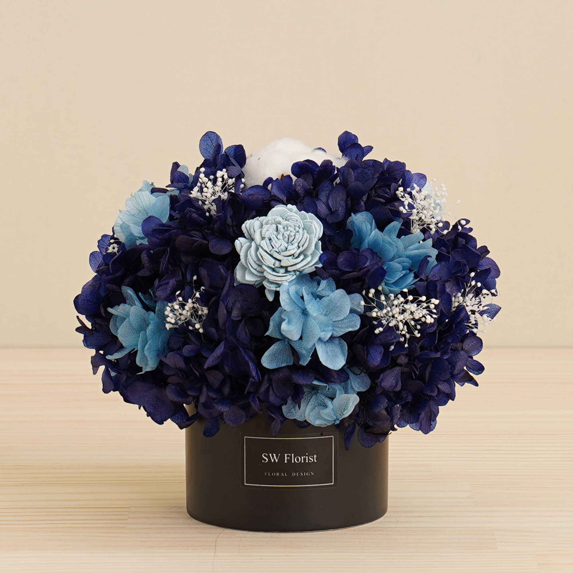 ｜經典款不凋花桌花 永生花 乾燥花 桌花設計 海底最深處款 中型桌花 黑盆｜