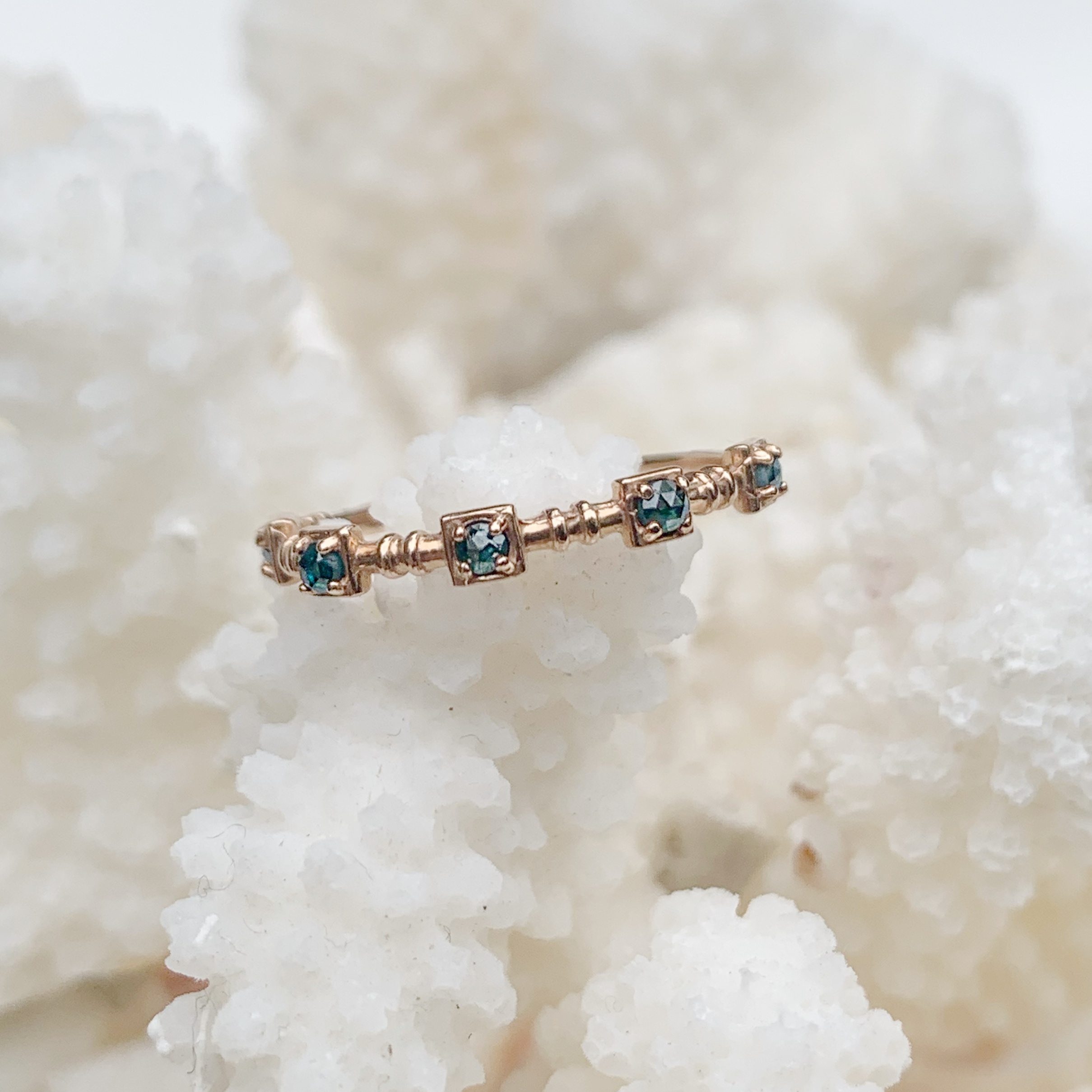 14K節節方塊藍鑽原礦戒指