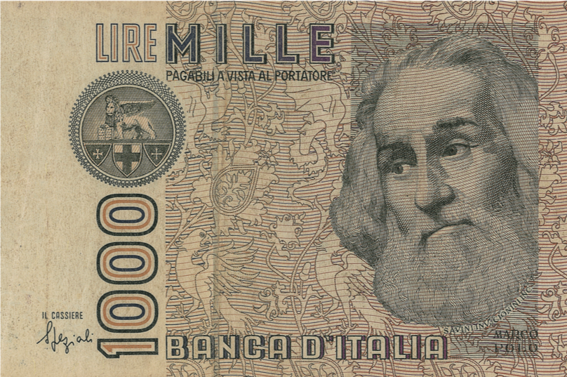 the 1,000 lire note was one of the denominations circulating in Italy
