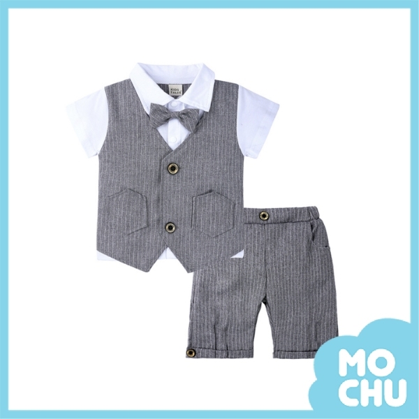 直紋穩重短袖紳士套裝(兩色)