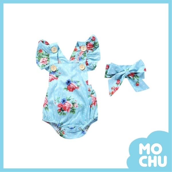 夏日繽紛花朵包屁衣＋頭飾