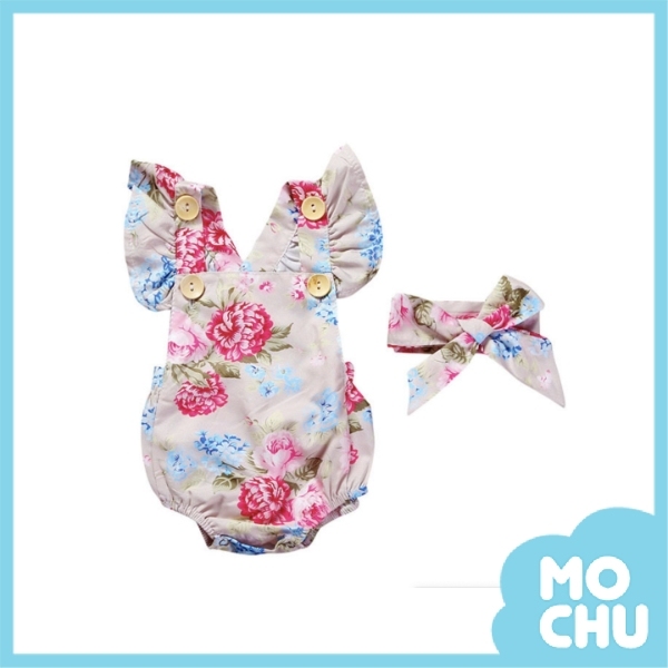 優雅花朵包屁衣＋頭飾