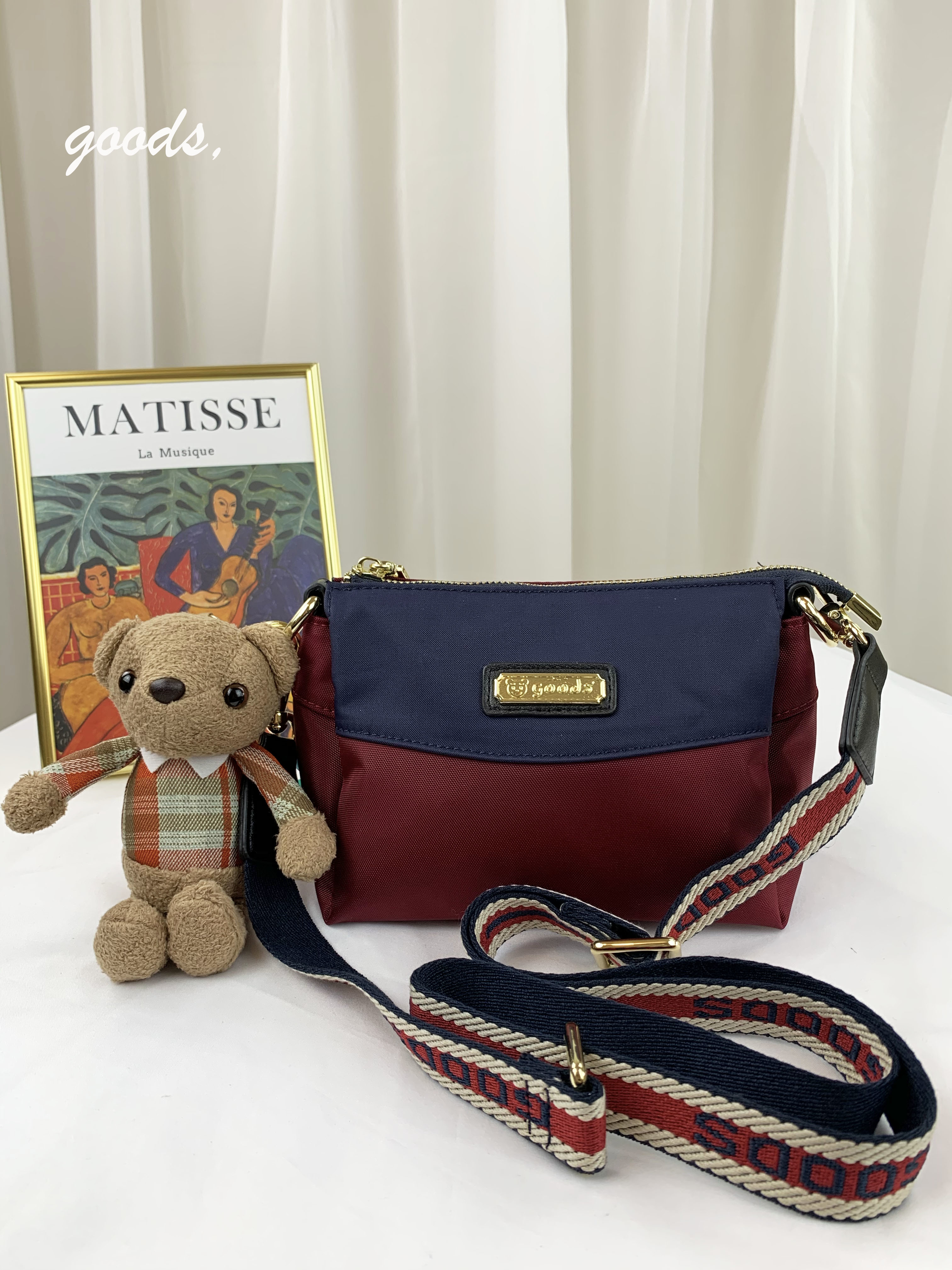 GOODS 織帶藍紅 尼龍防潑水側背包  #2026