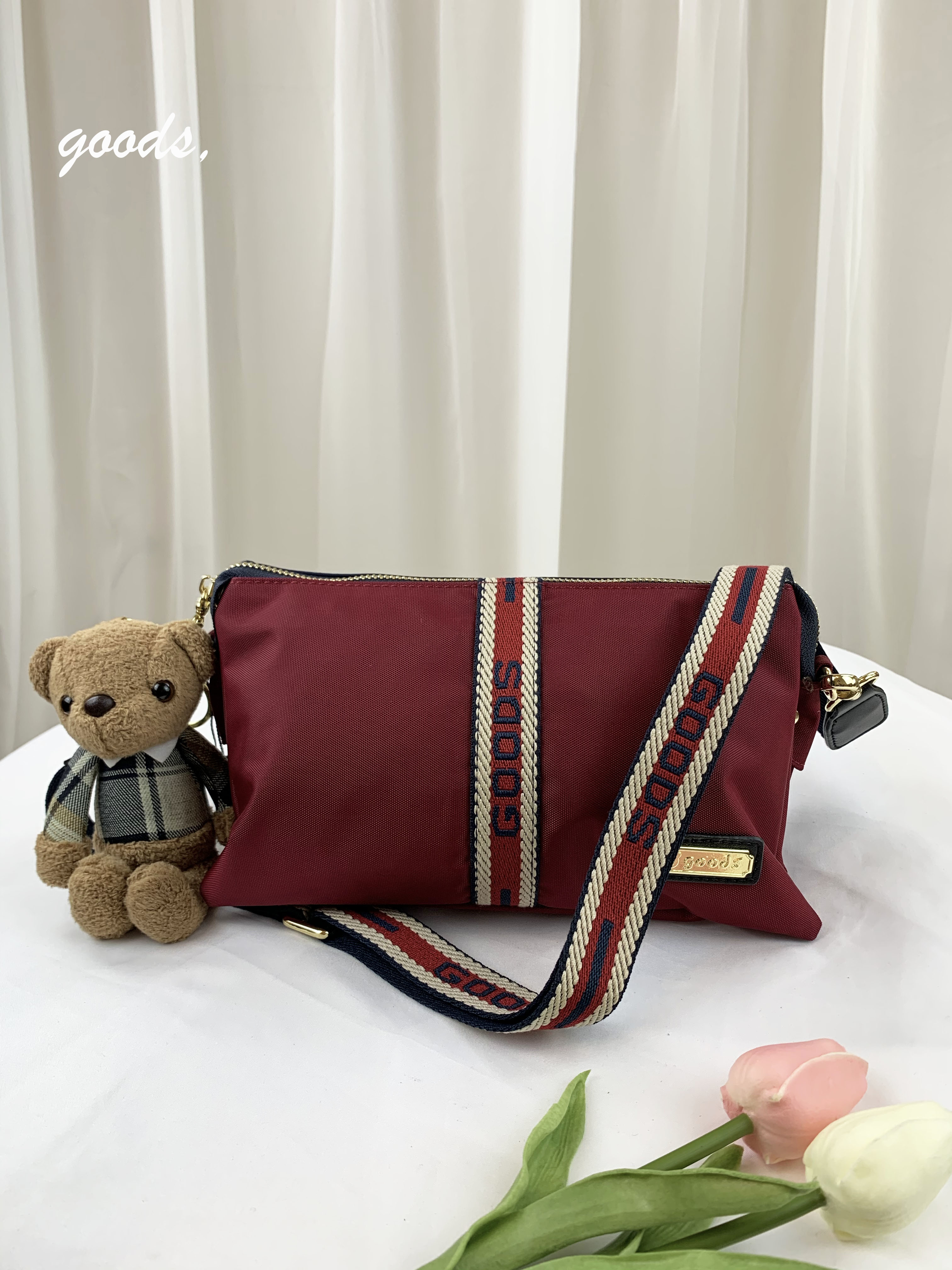 GOODS 織帶藍紅 尼龍防潑水側背包  #2107