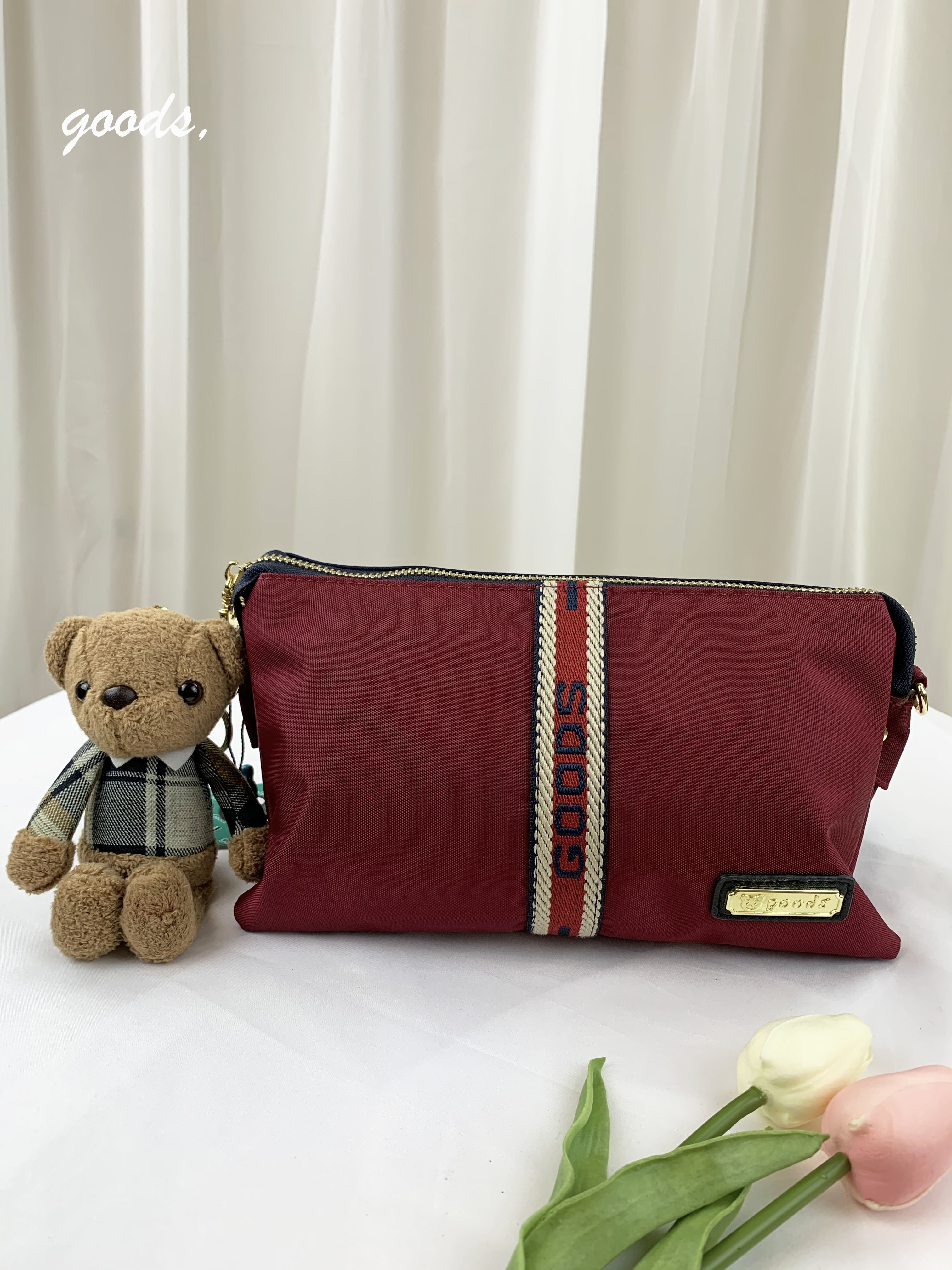 GOODS 織帶藍紅 尼龍防潑水側背包  #2107