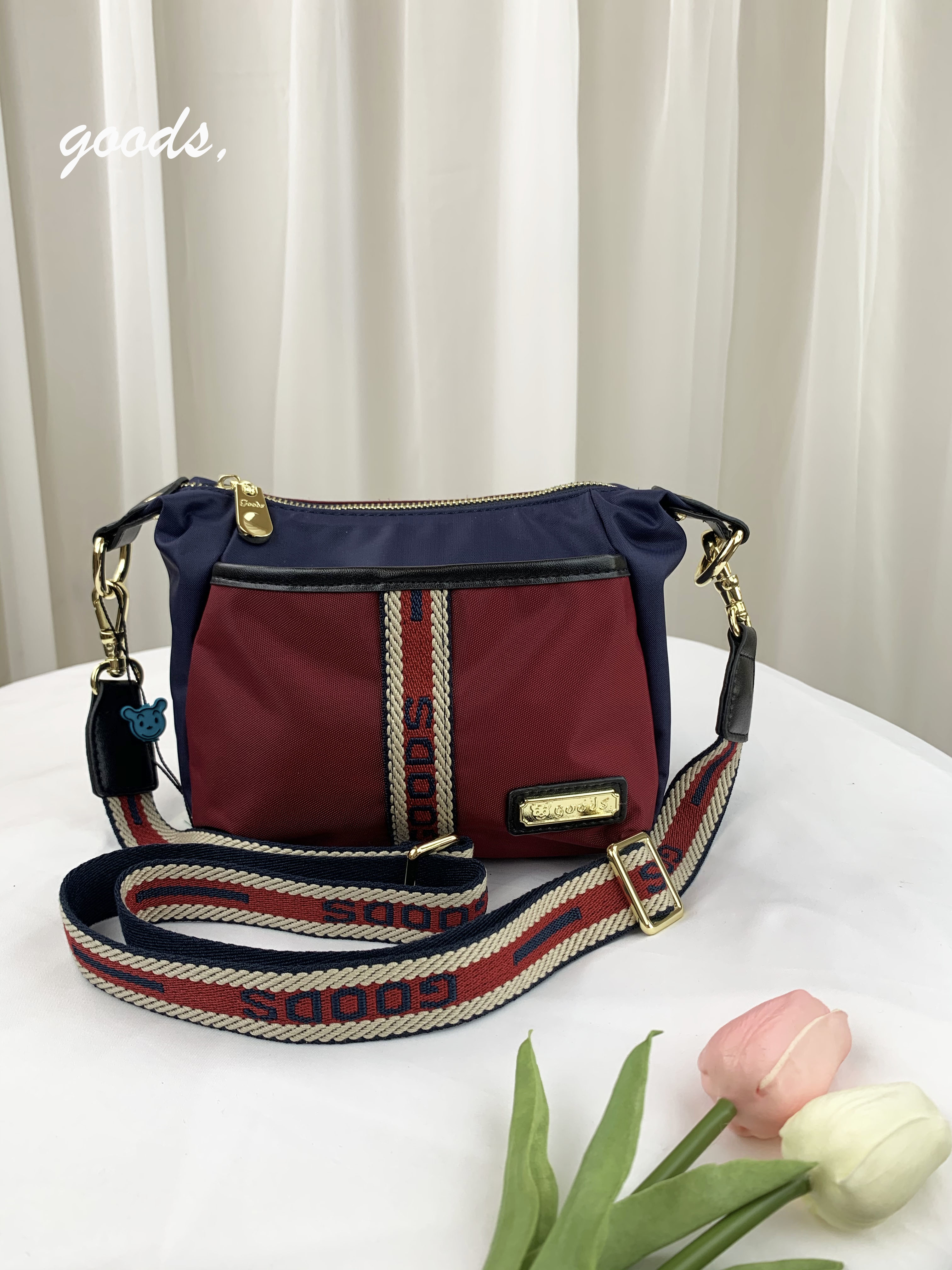GOODS 織帶藍紅 尼龍防潑水側背包  #2503