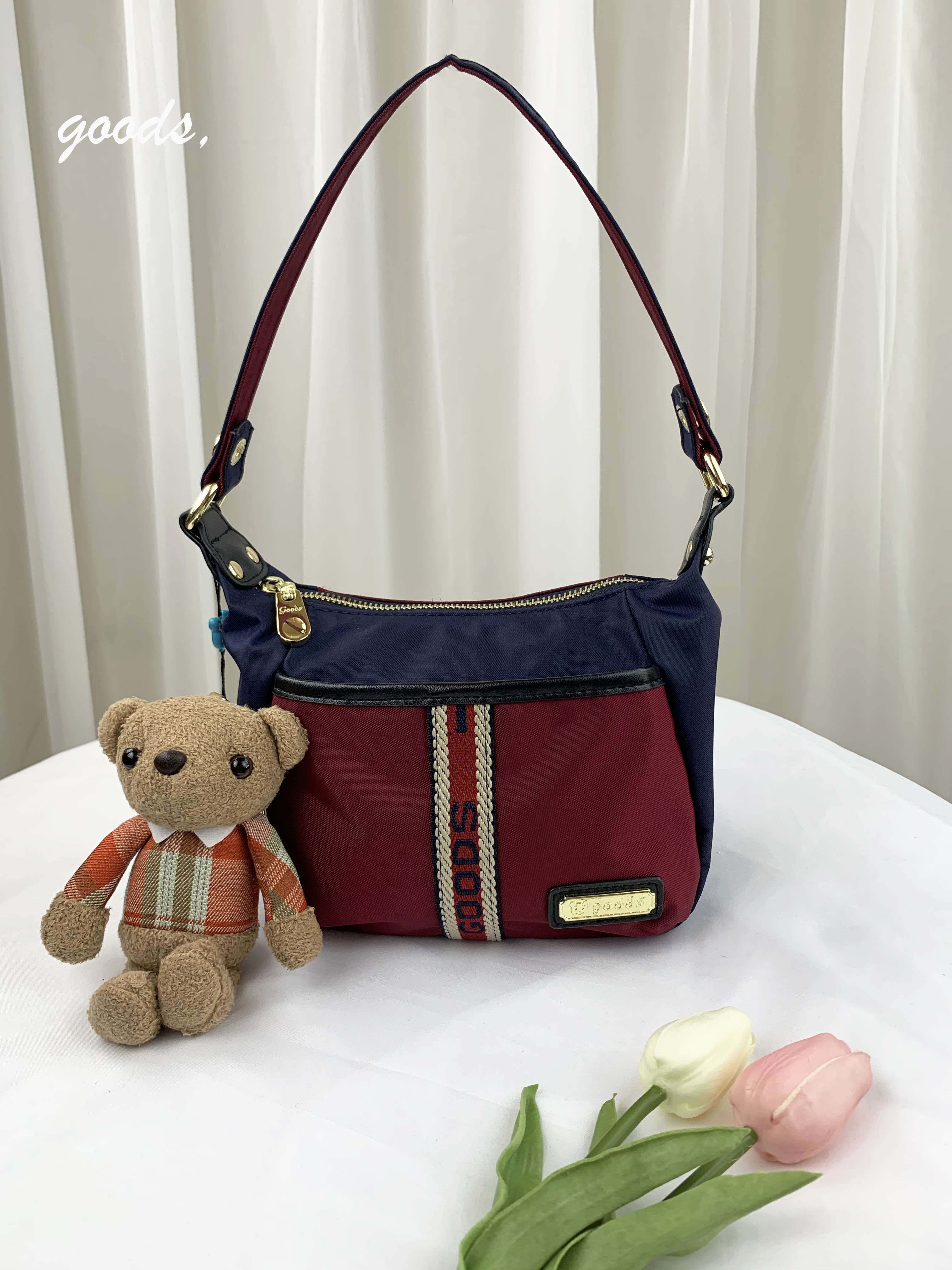 GOODS 織帶藍紅 尼龍防潑水側背包  #2503