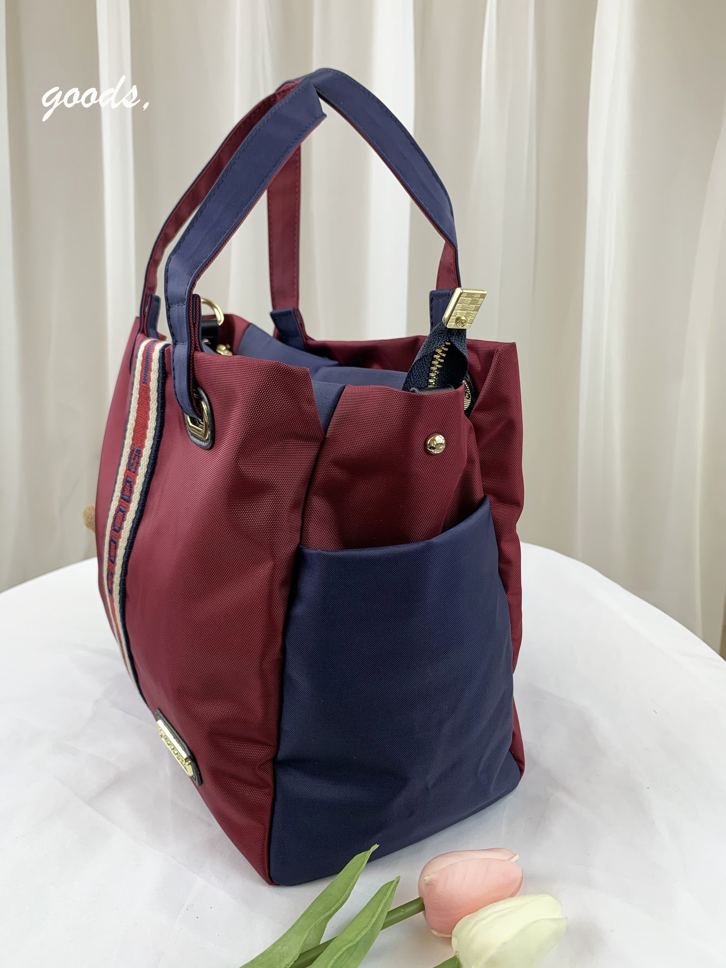 GOODS 織帶藍紅 尼龍手提側背包 #2650