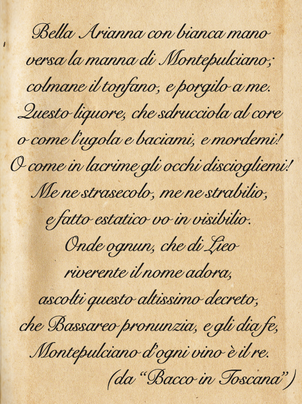 an excerpt from ‘Bacchus in Tuscany’ by Redi that extols the supremacy of Montepulciano among wines