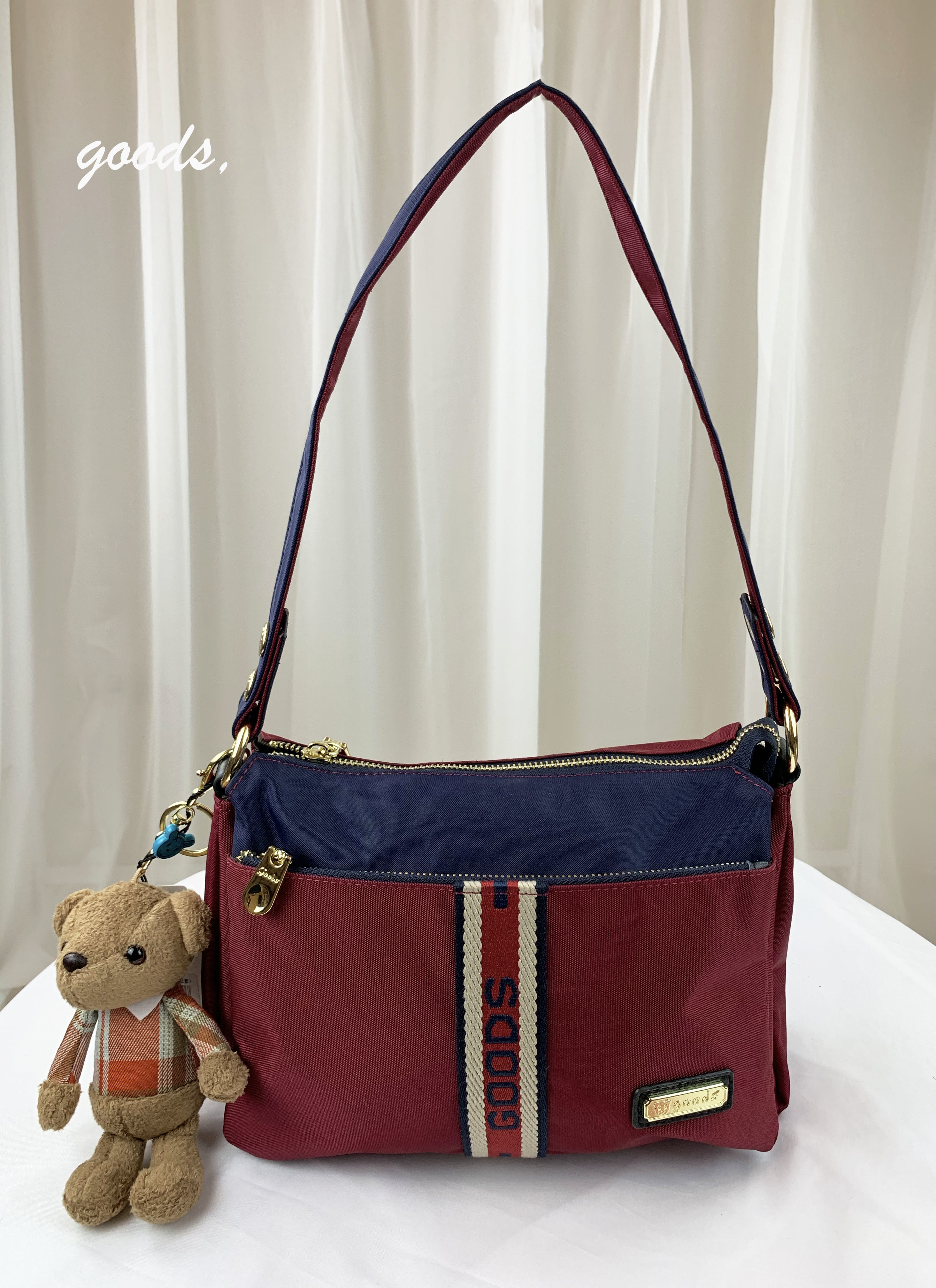 GOODS 織帶藍紅 尼龍多層收納側背包  #29259